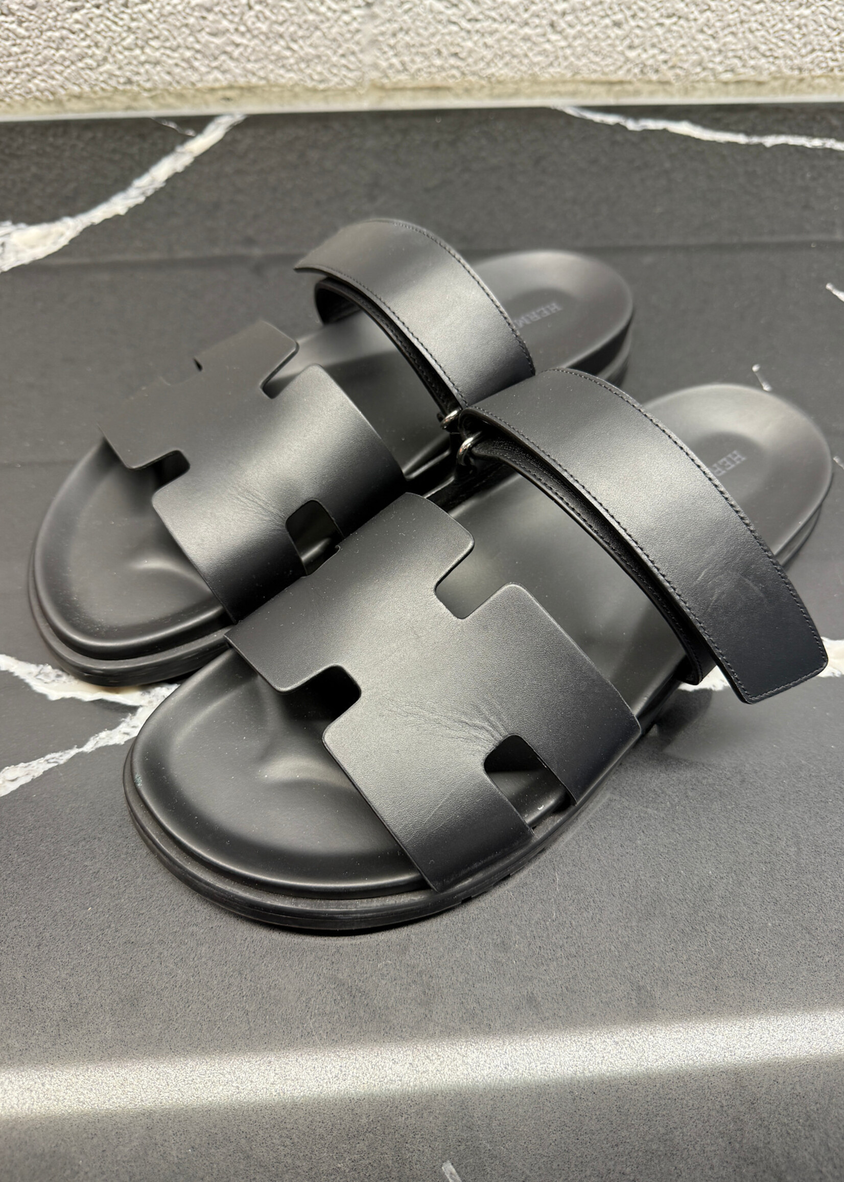 Hermes Chypre Black Leather Sandal 43/10