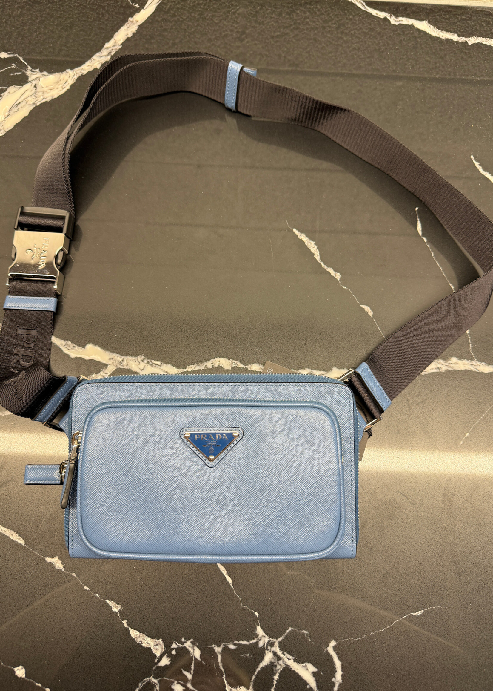 Prada Blue Saffiano Belt Bag