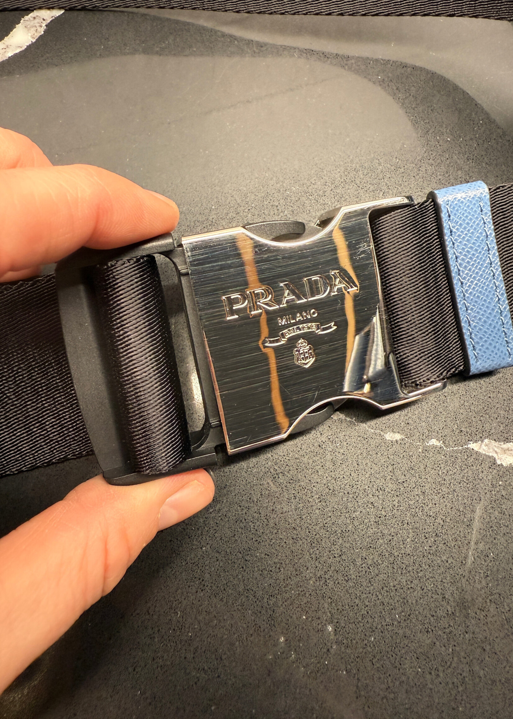 Prada Blue Saffiano Belt Bag