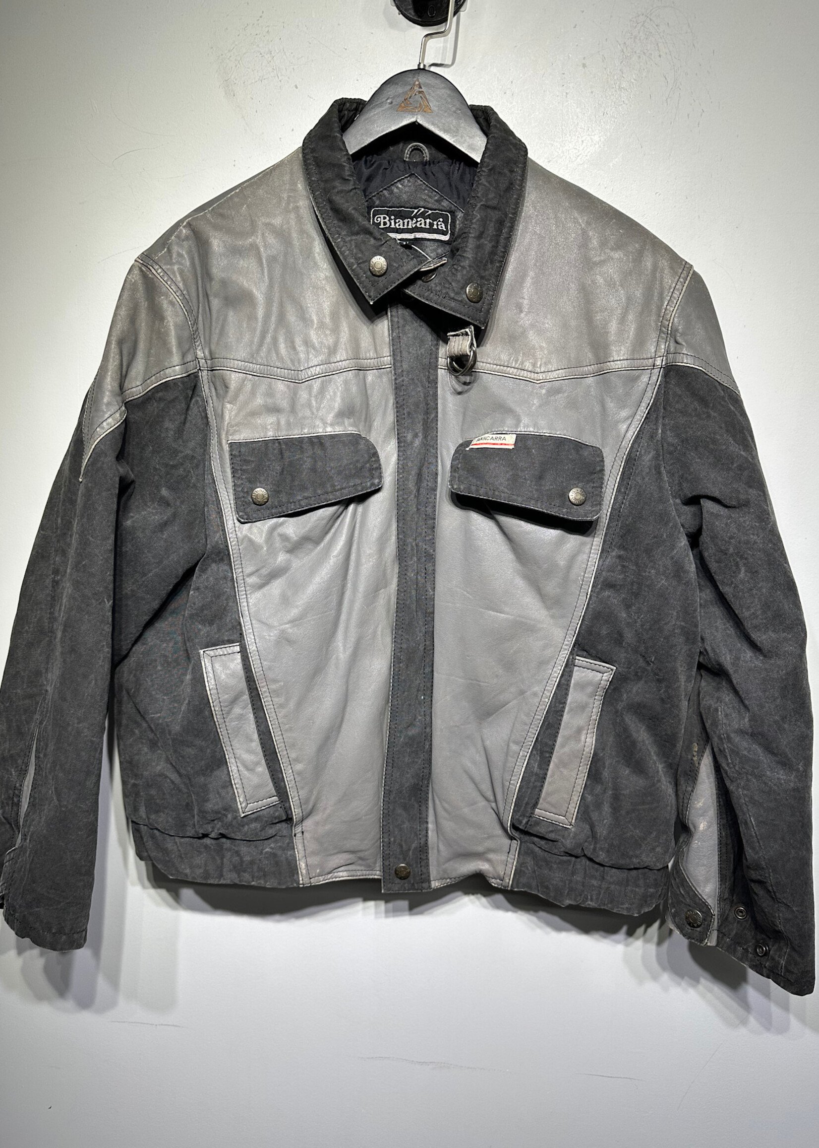 Biancara Grey Canvas/Leather Jacket Masc M As Is
