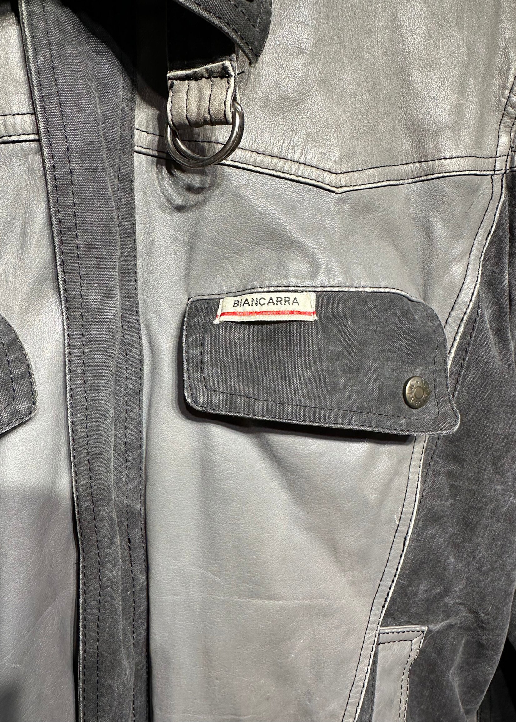Biancara Grey Canvas/Leather Jacket Masc M As Is