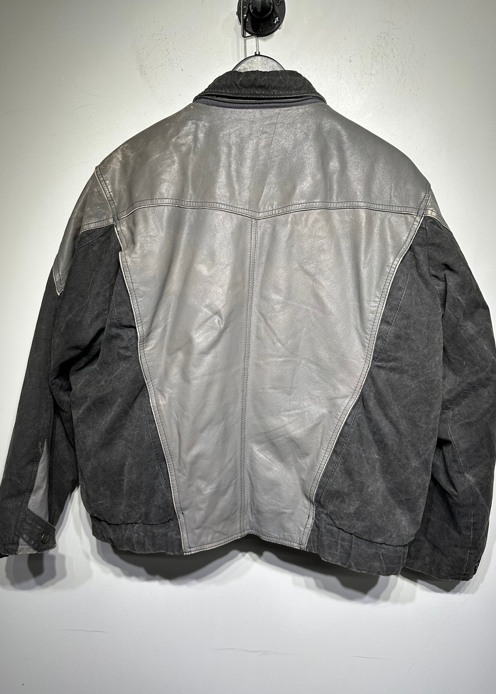 Biancara Grey Canvas/Leather Jacket Masc M As Is