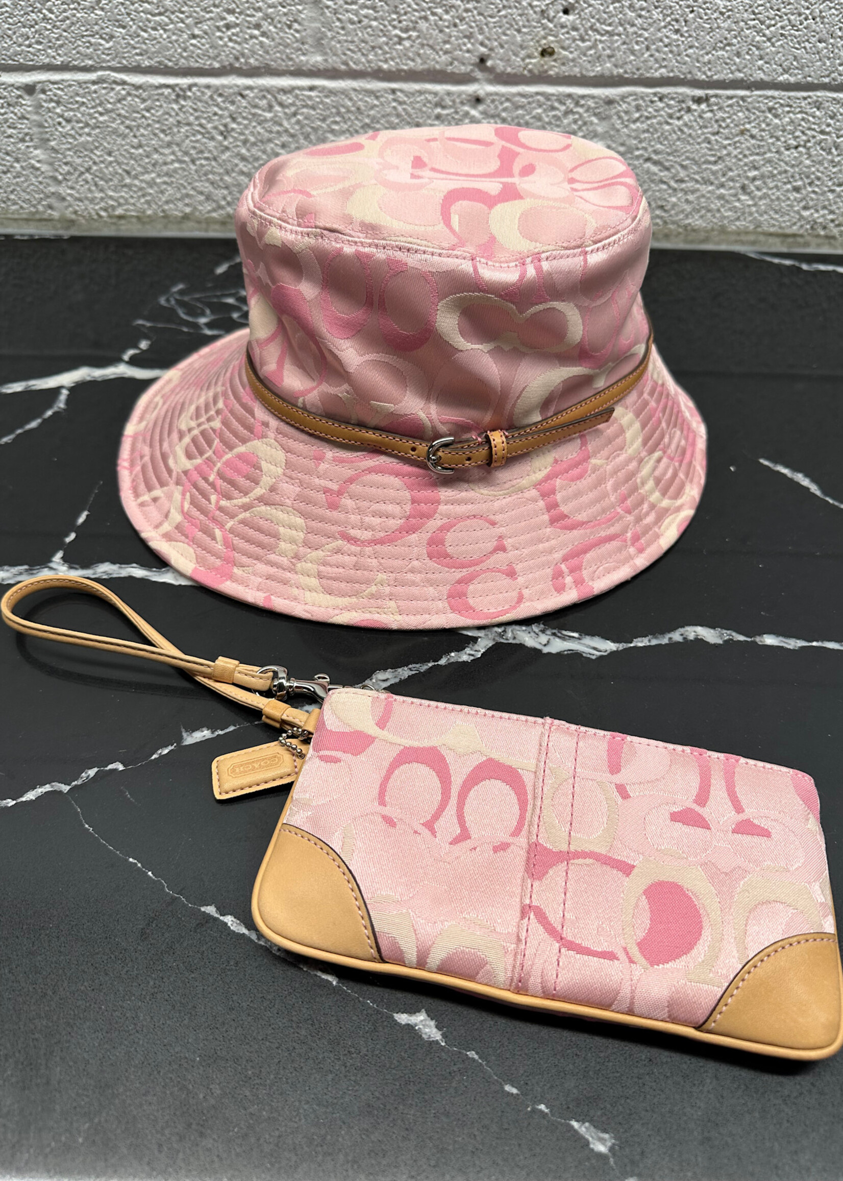 Coach Y2K Pink Monogram Hat & Wallet Set