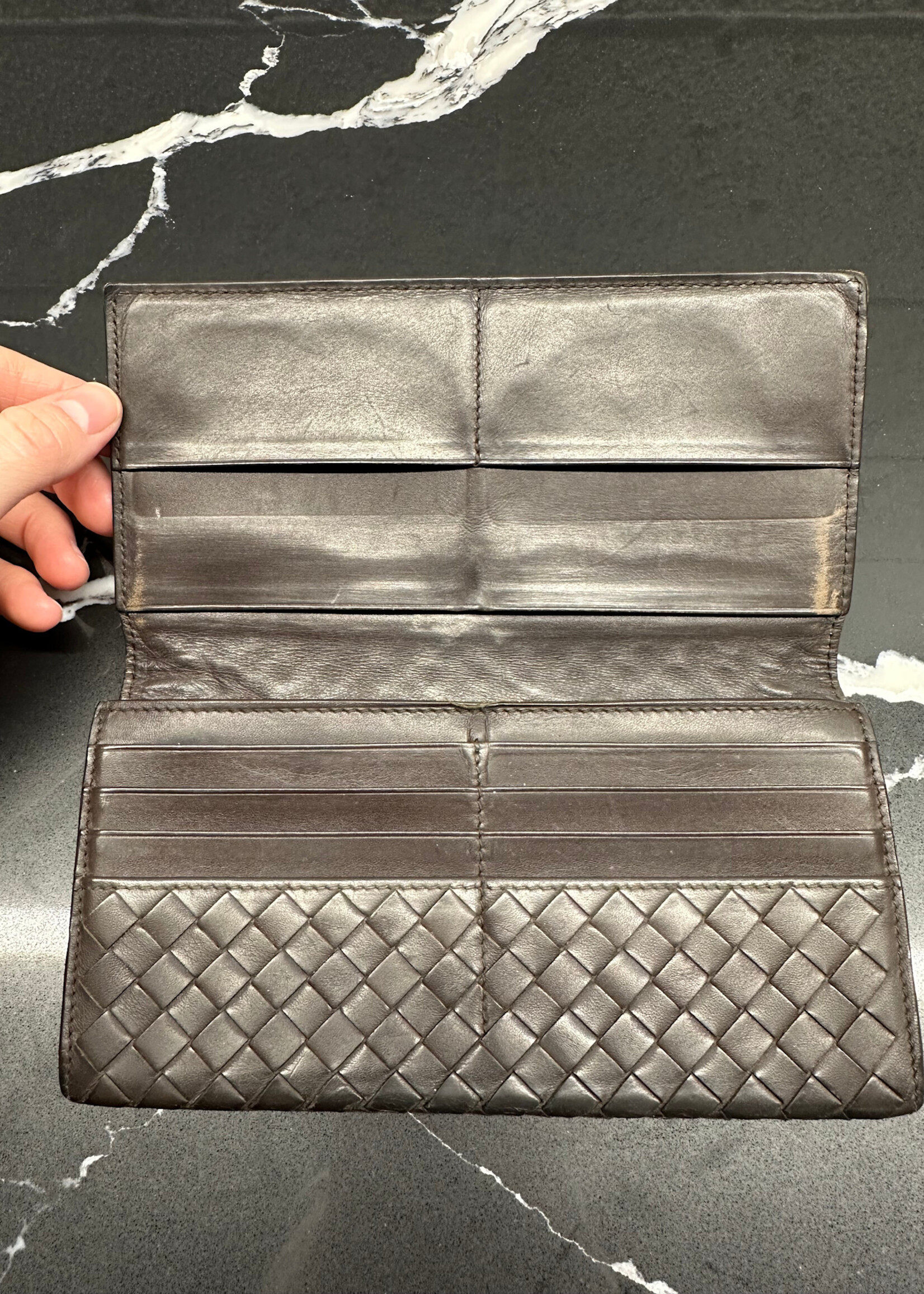Bottega Veneta Dark Brown Woven Wallet