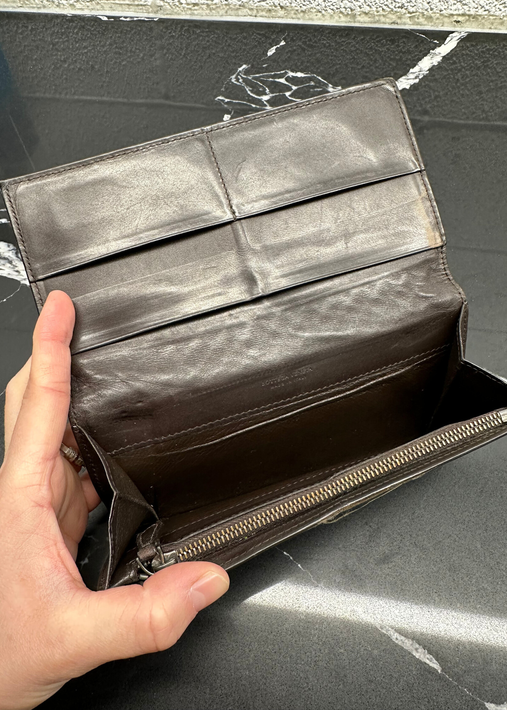 Bottega Veneta Dark Brown Woven Wallet