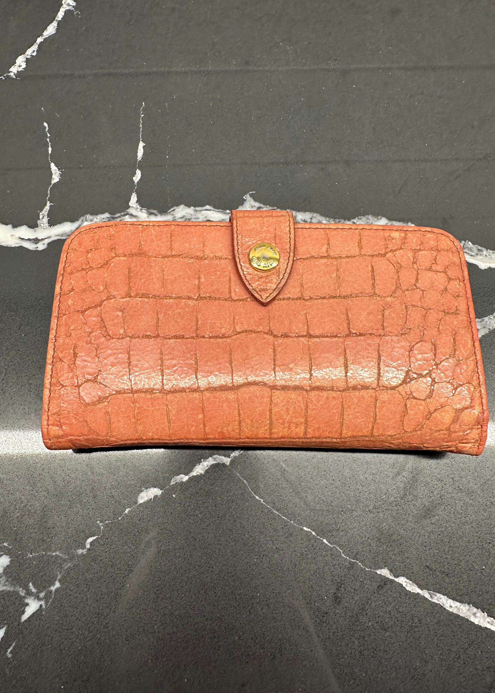 Miu Miu Pink Croc Kiss Lock Wallet