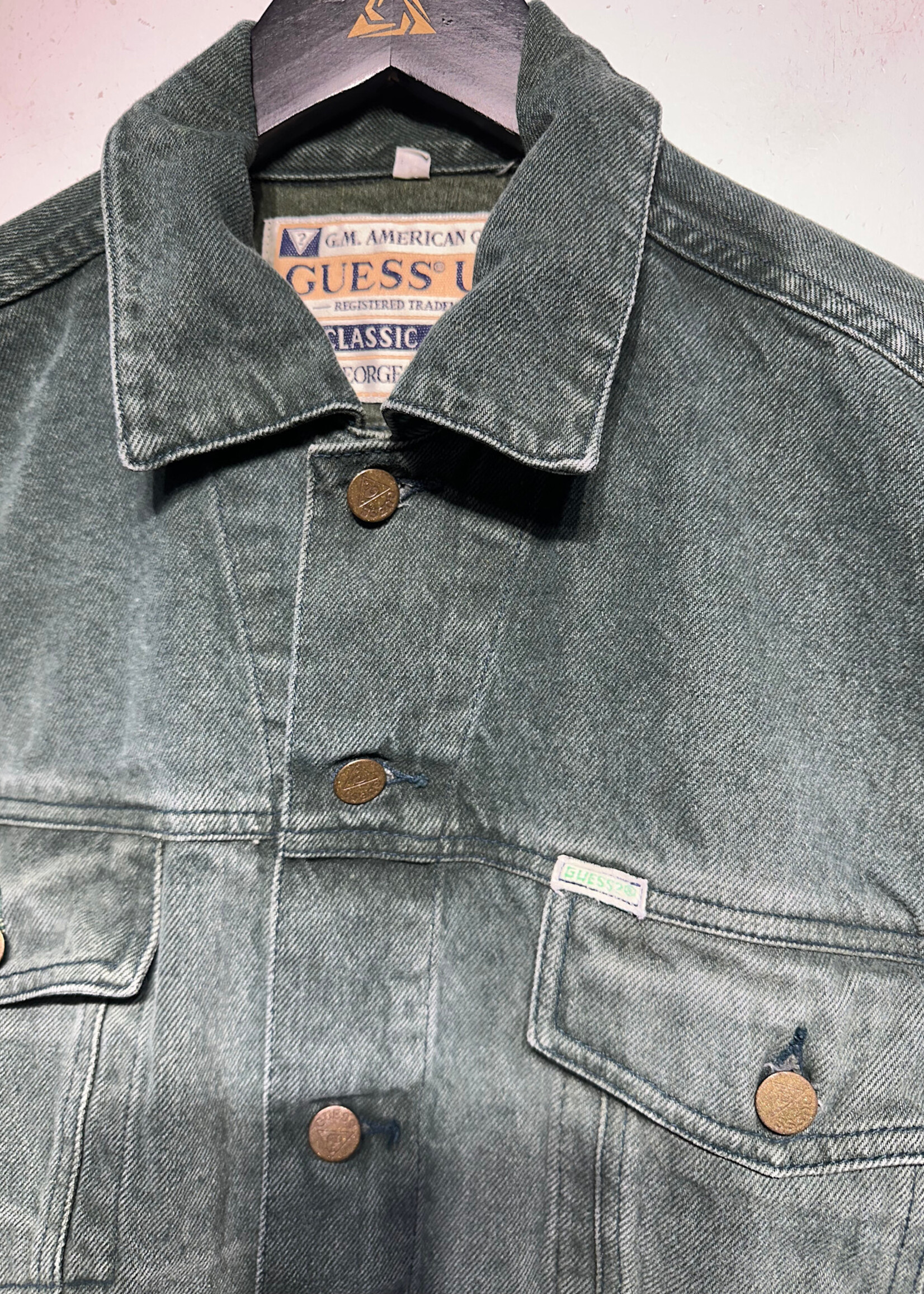 Guess 90s Green Faded Denim Trucker S