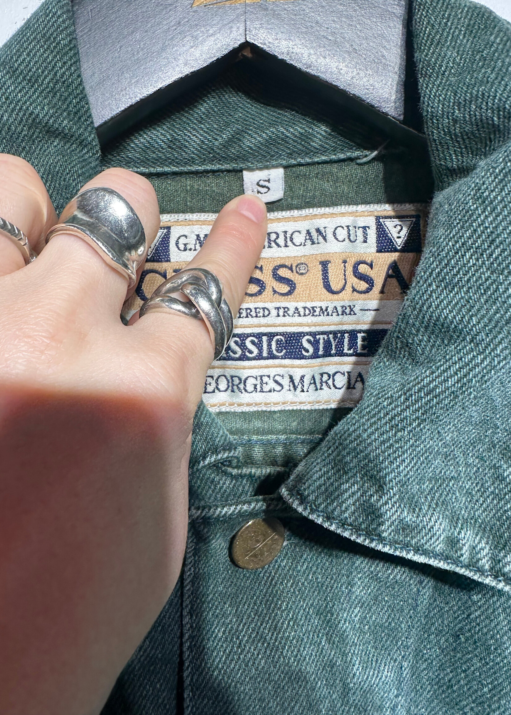 Guess 90s Green Faded Denim Trucker S