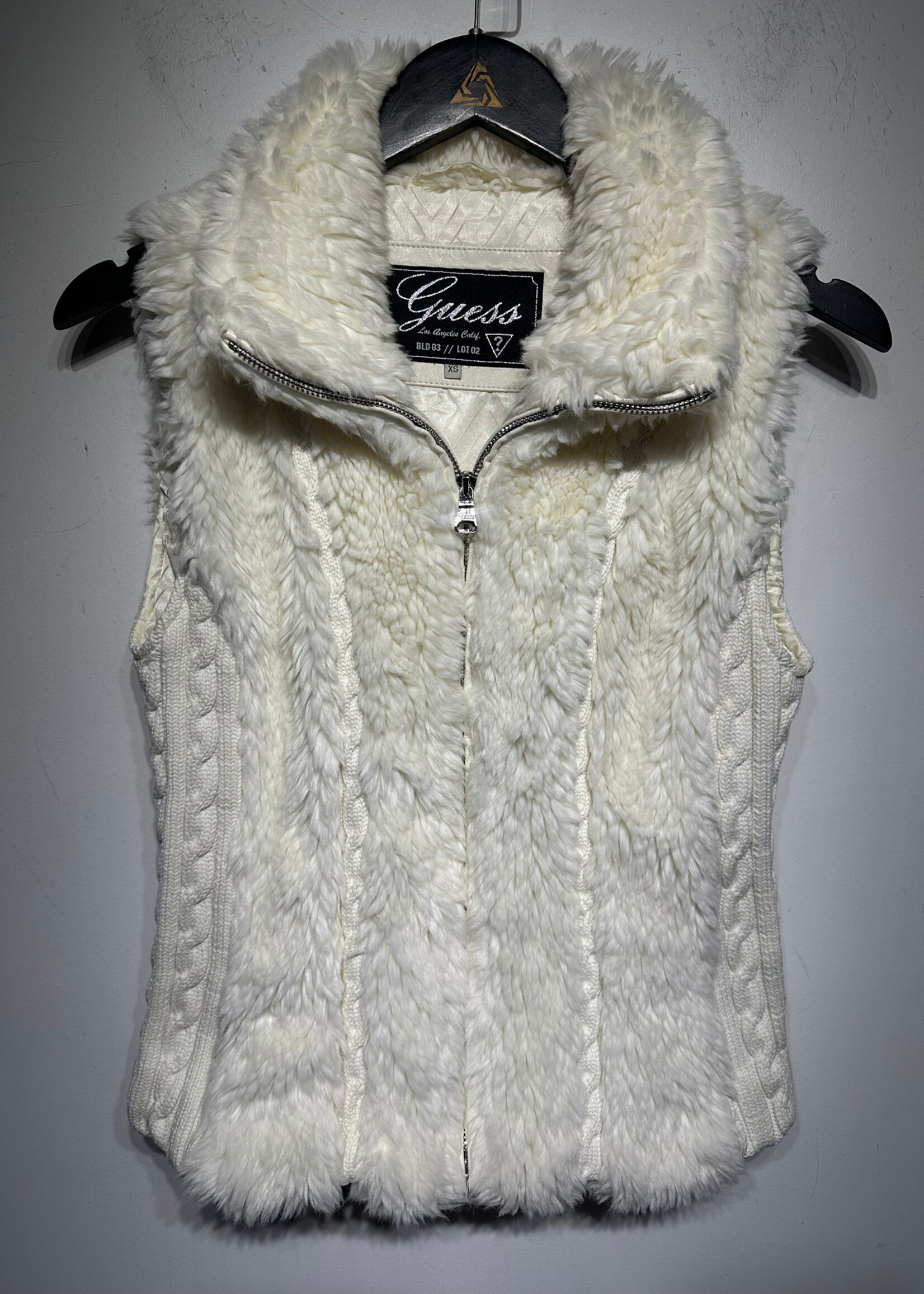 Guess Y2K White Faux Fur Knit Vest XS