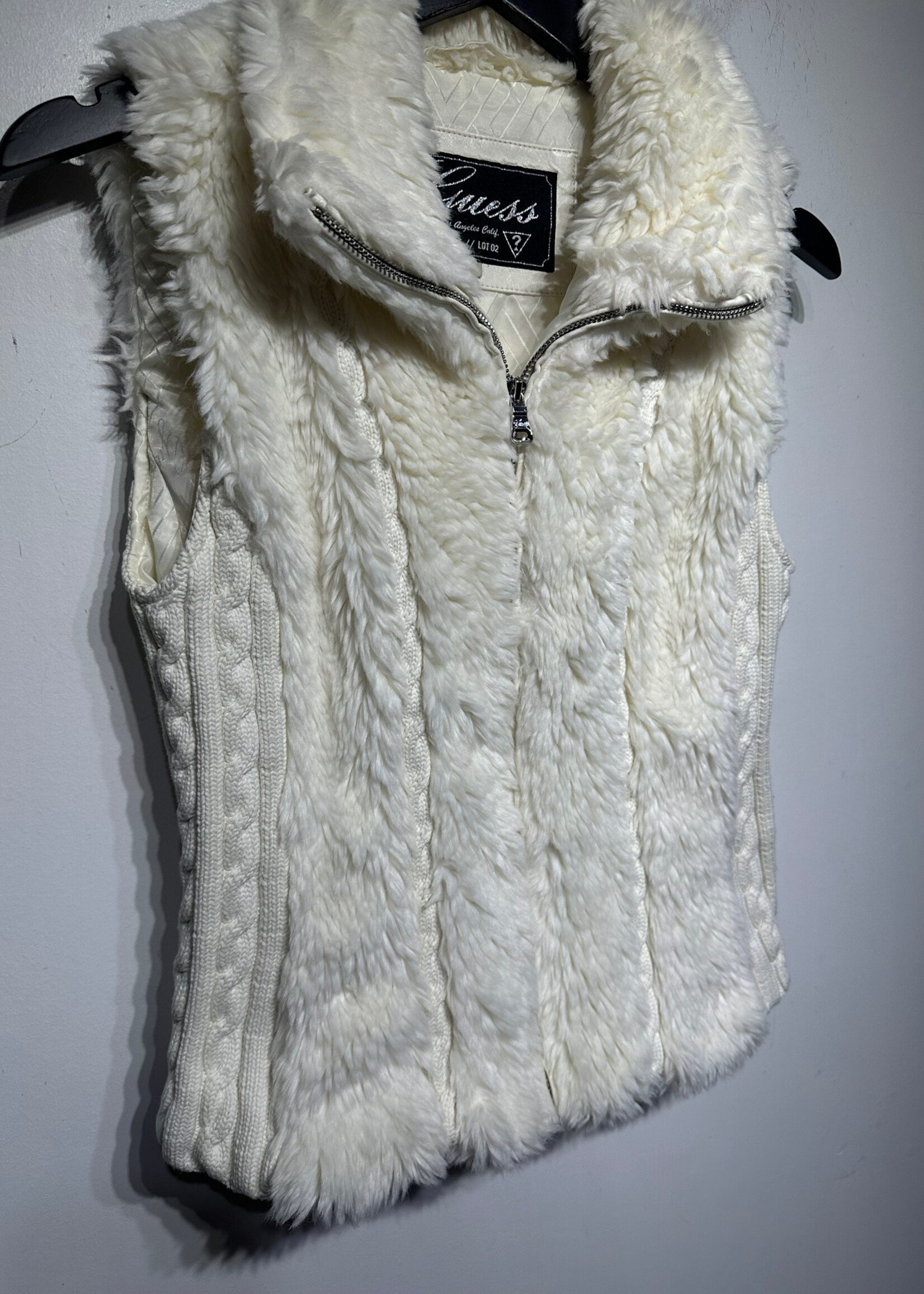 Guess Y2K White Faux Fur Knit Vest XS