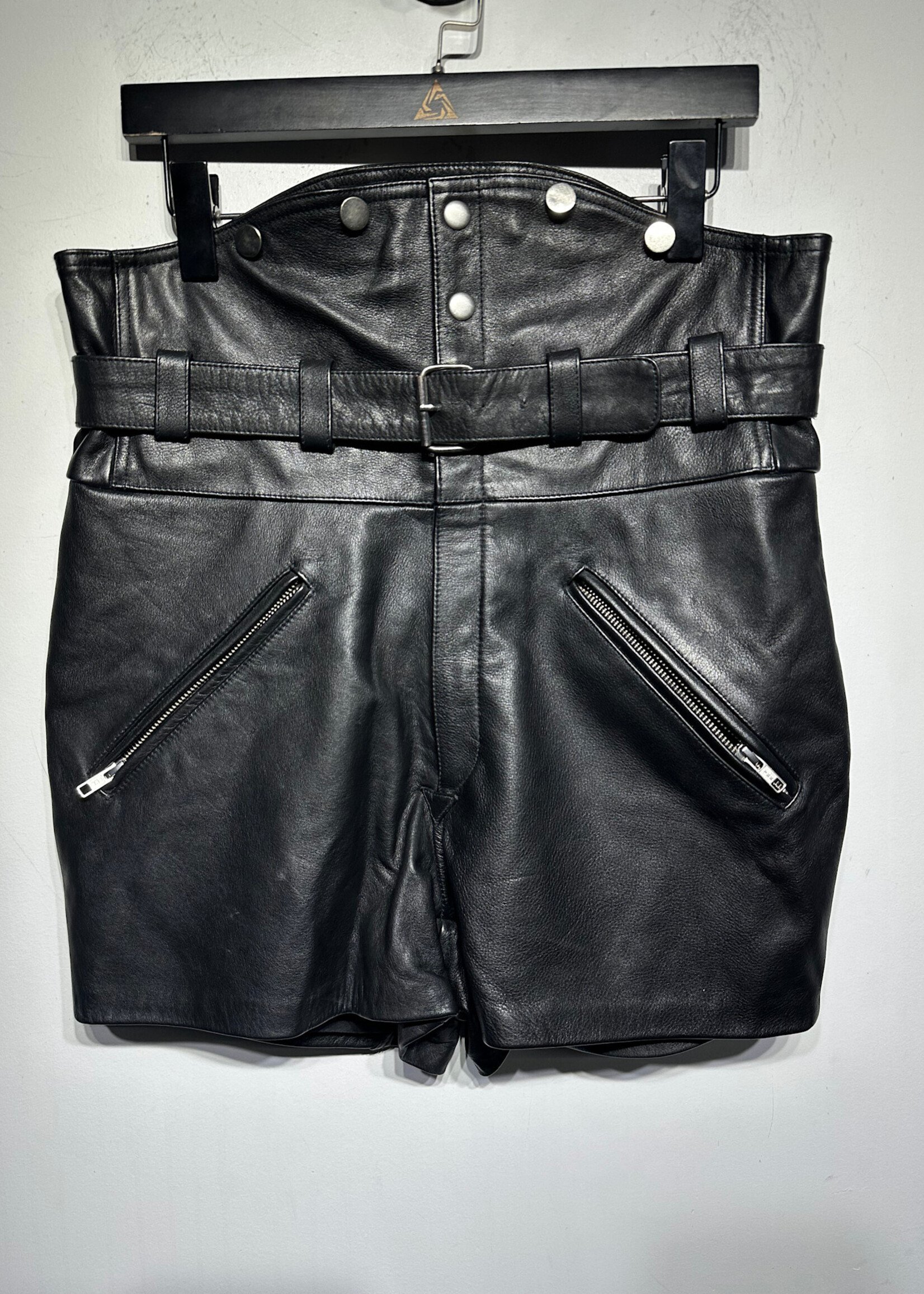 Oak Black Leather High Cut Shorts 30-32