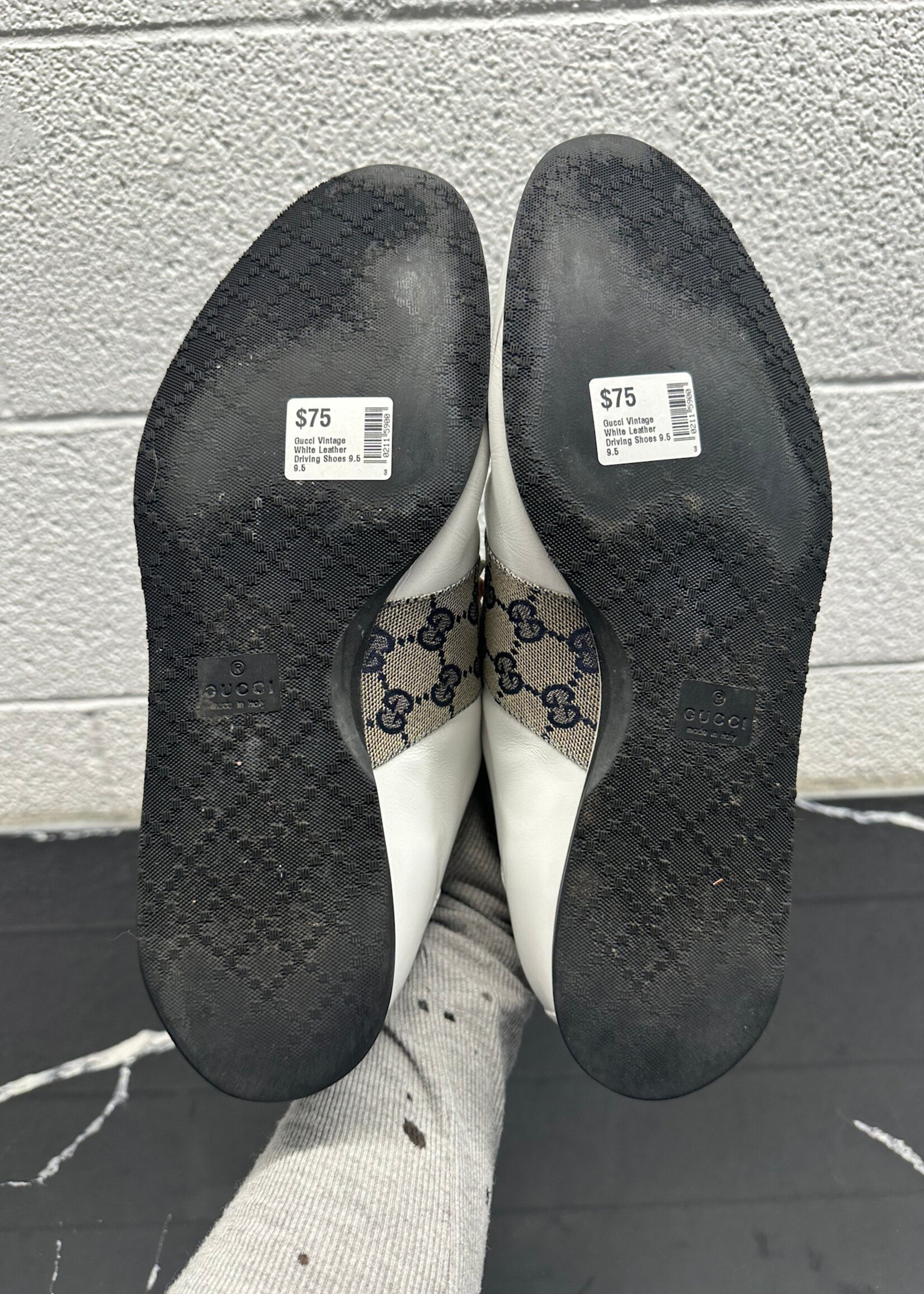 Gucci Vintage White Leather Driving Shoes 9.5