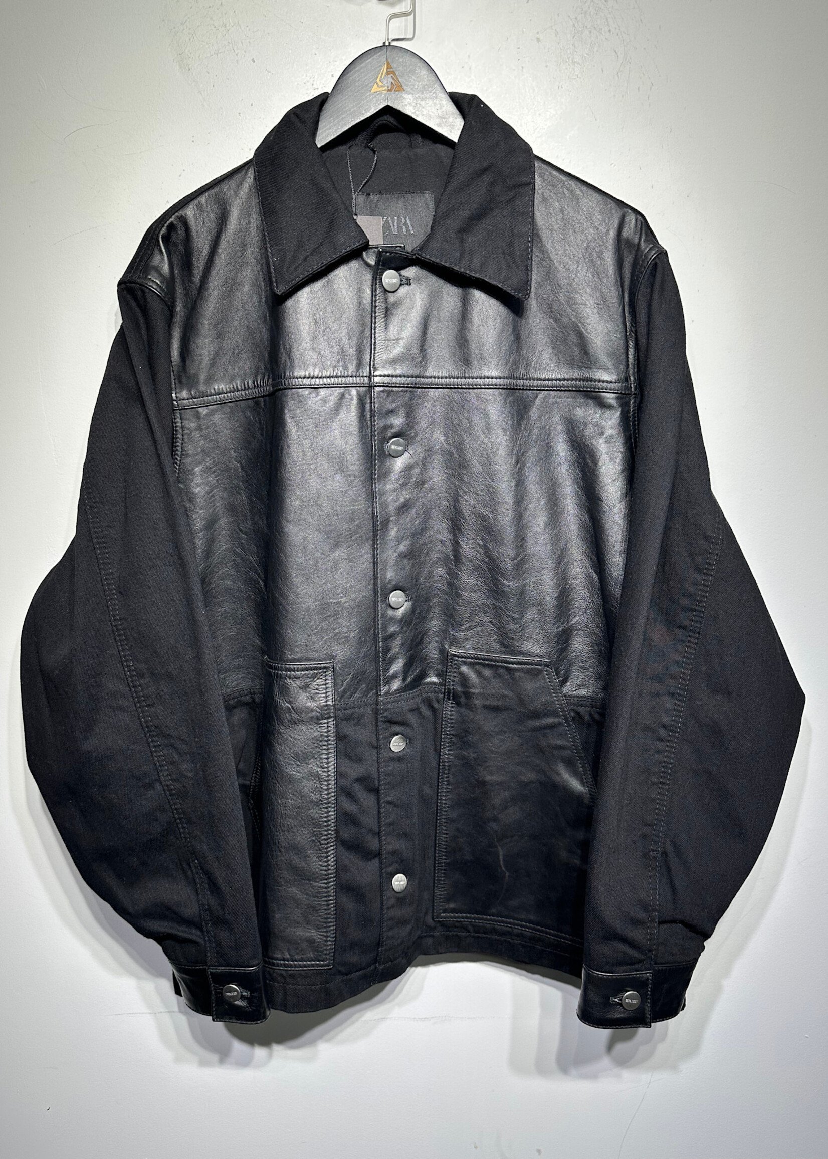Zara Black Faux Leather Panel Jacket Masc M
