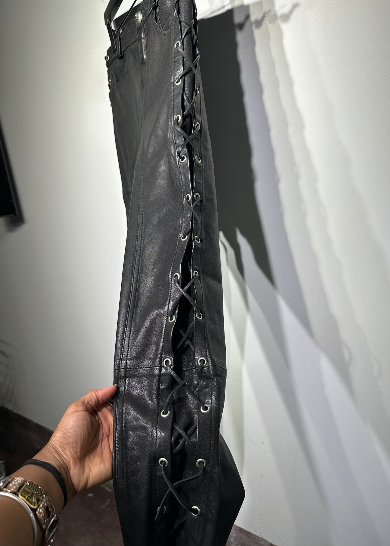 Phillip Plein Side Lace Leather Pant 28