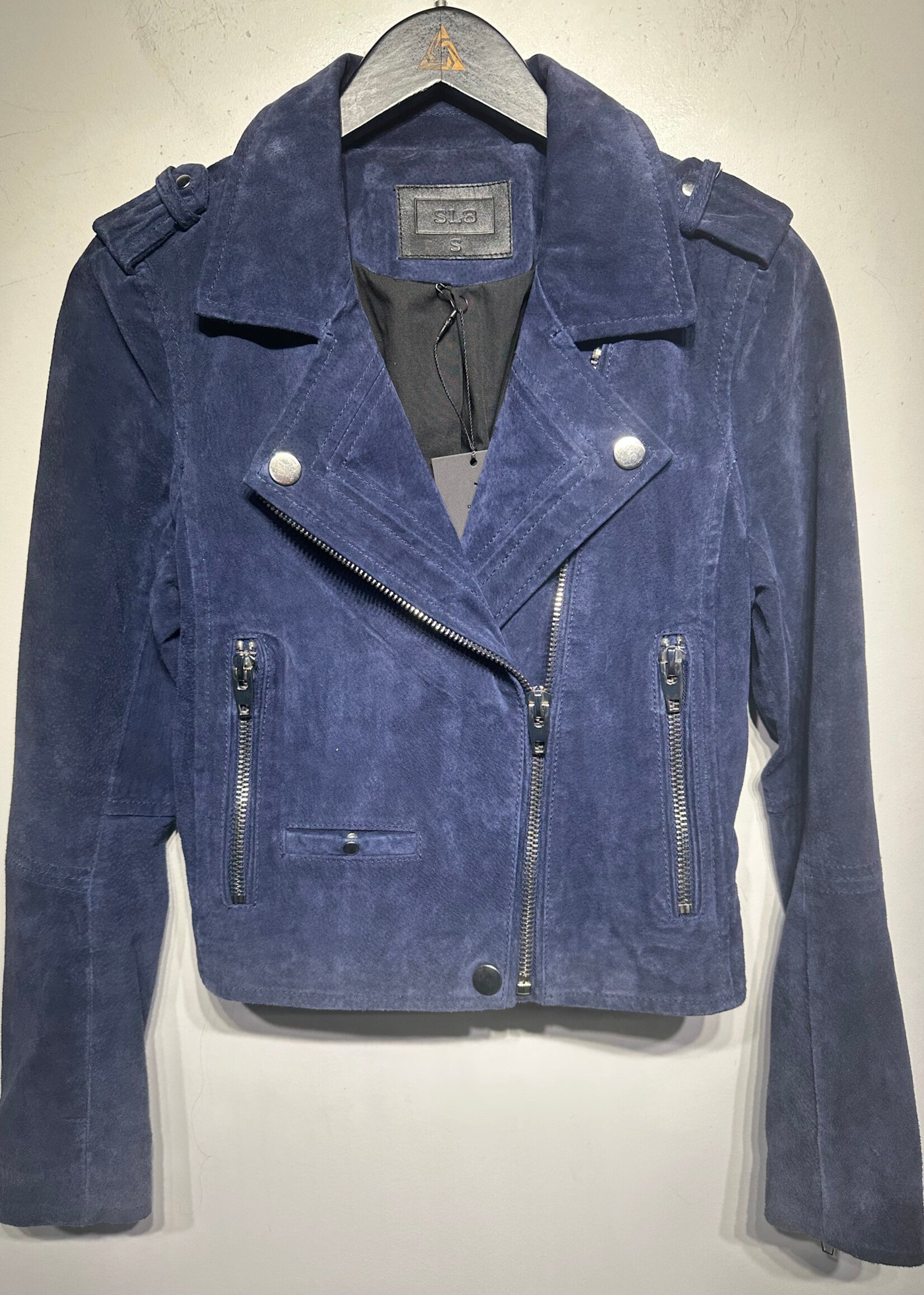 SL8 Blue Suede Biker Jacket Fem S