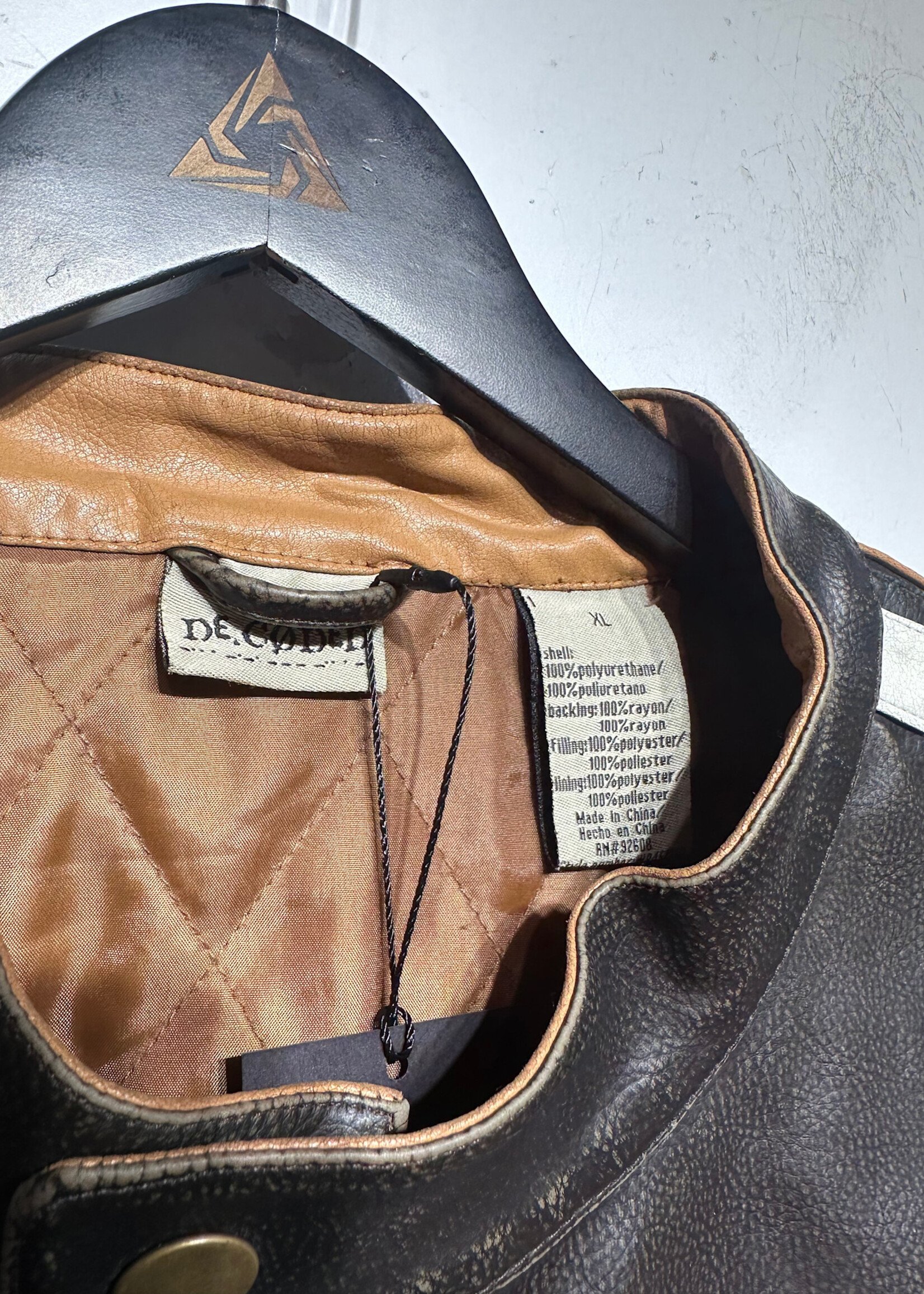 Decoded Brown Orange Faux Leather Jacket XL