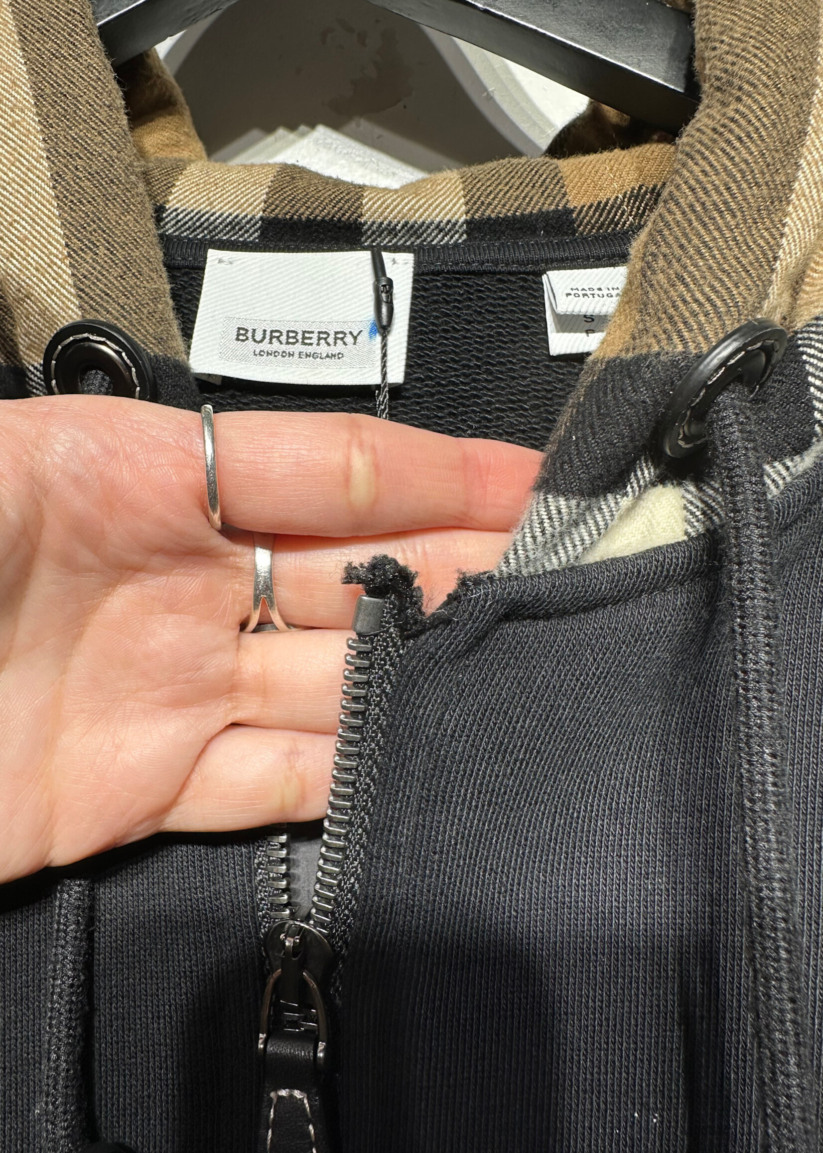 Burberry Black Plaid Hood Jacket S