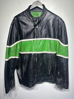 Wilsons Distressed Green Black Leather Jacket L