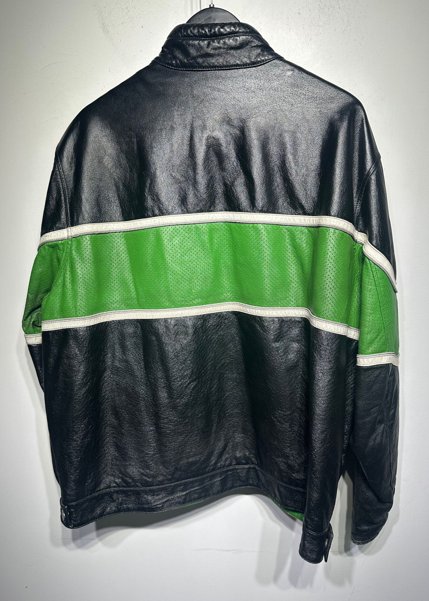 Wilsons Distressed Green Black Leather Jacket L