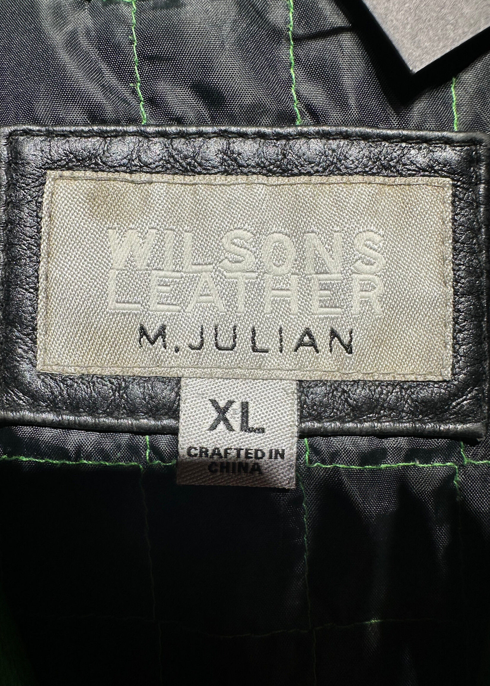 Wilsons Distressed Green Black Leather Jacket L