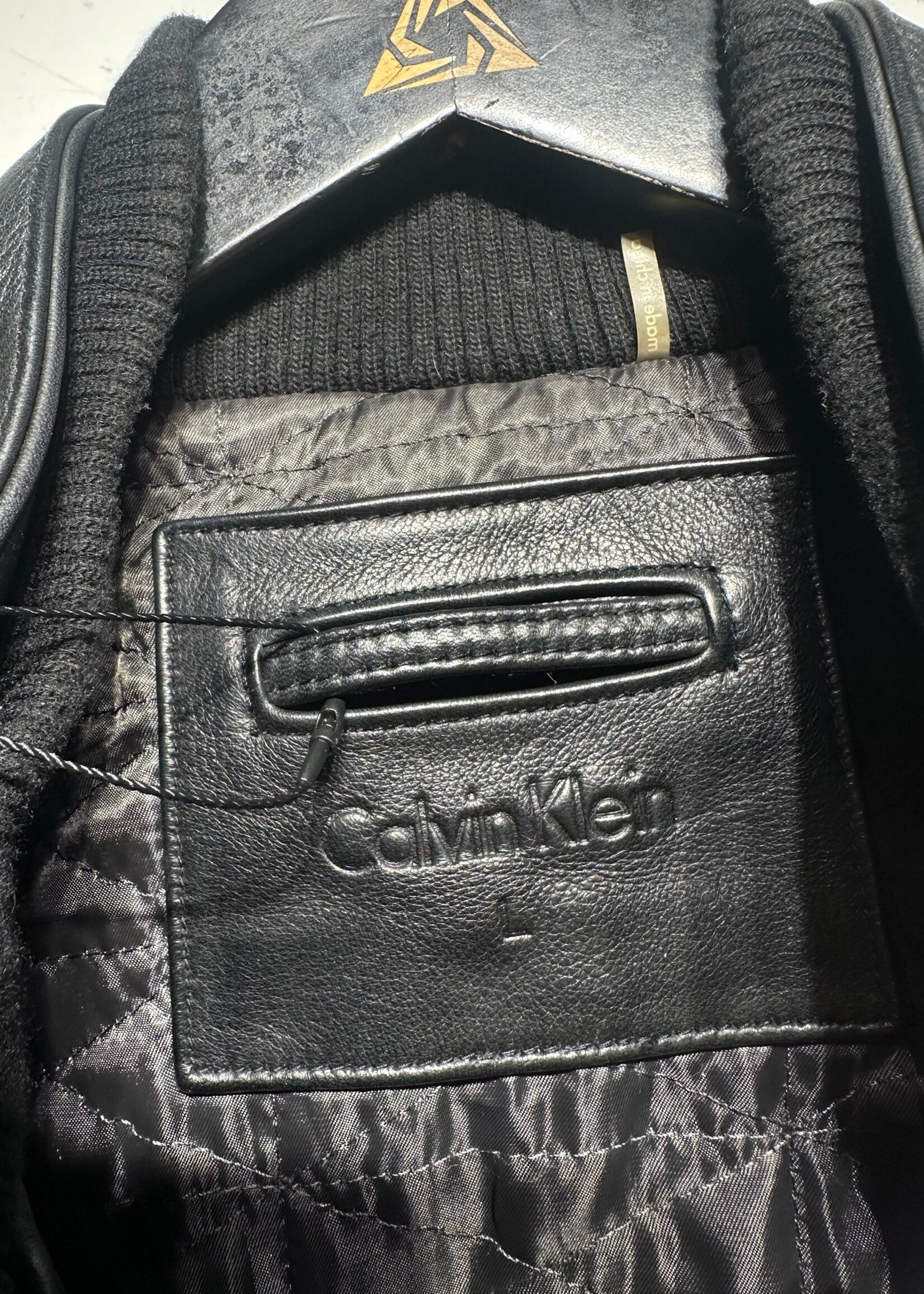 Calvin Klein Black Leather Café Racer Jacket L