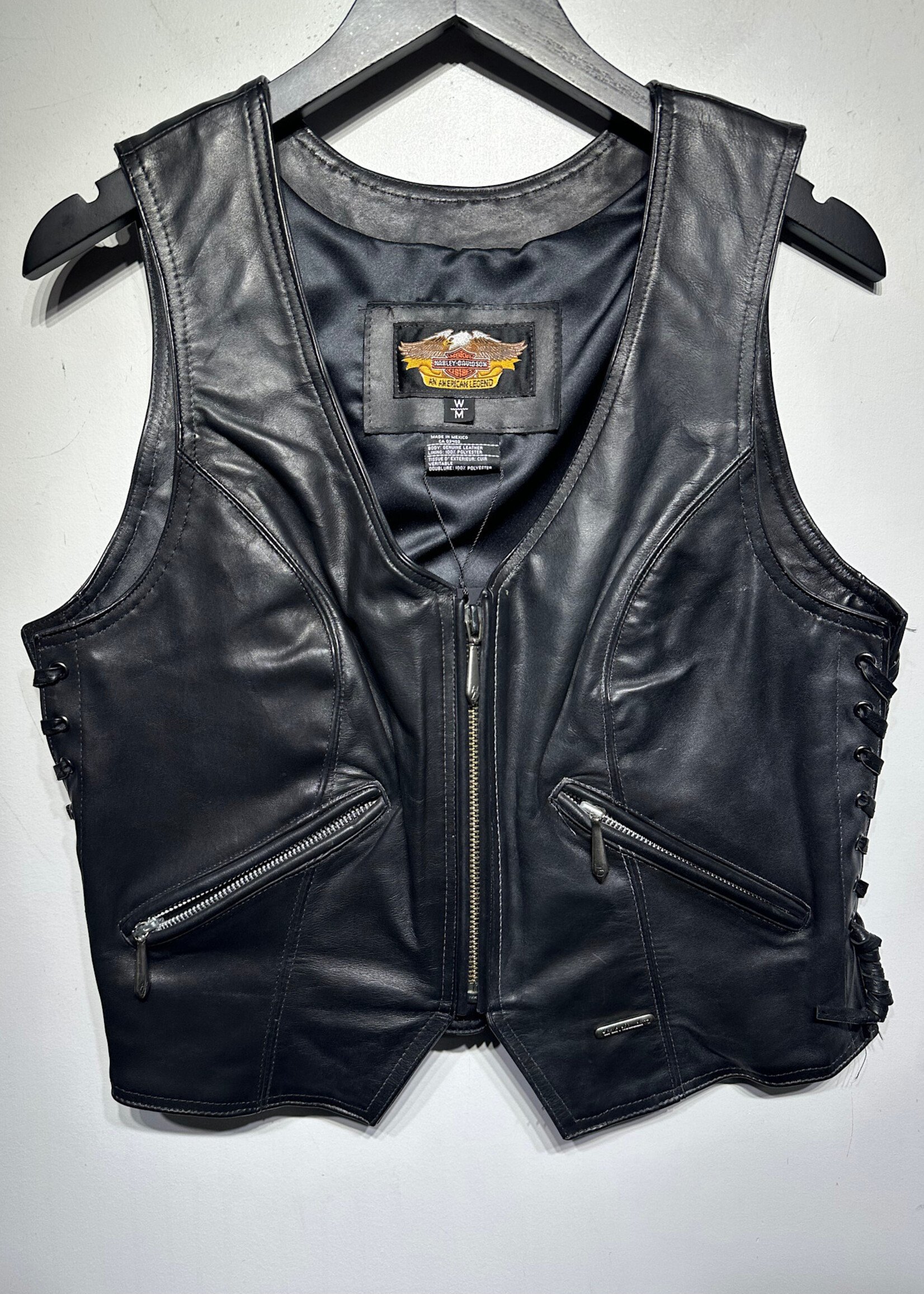 Harley Black Leather Side Lace Vest M