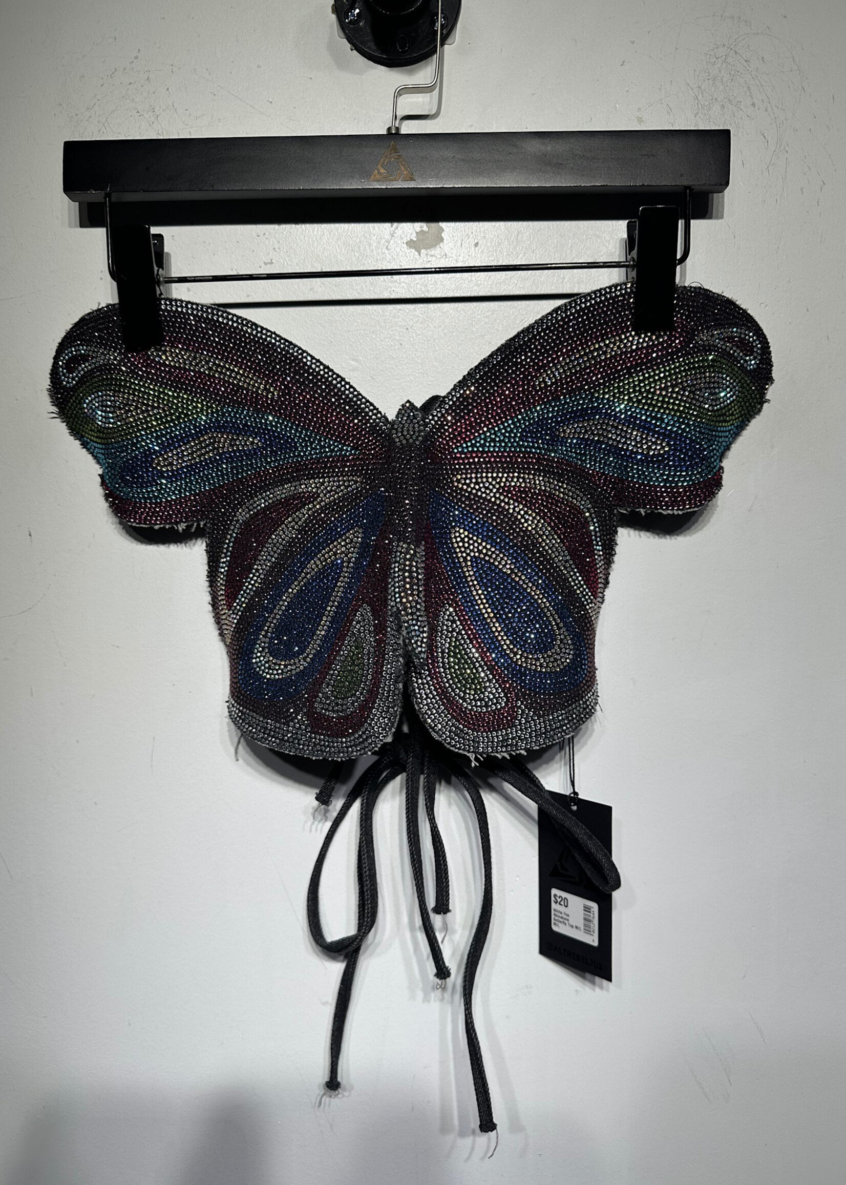 White Fox Rhinstone Butterfly Top M/L