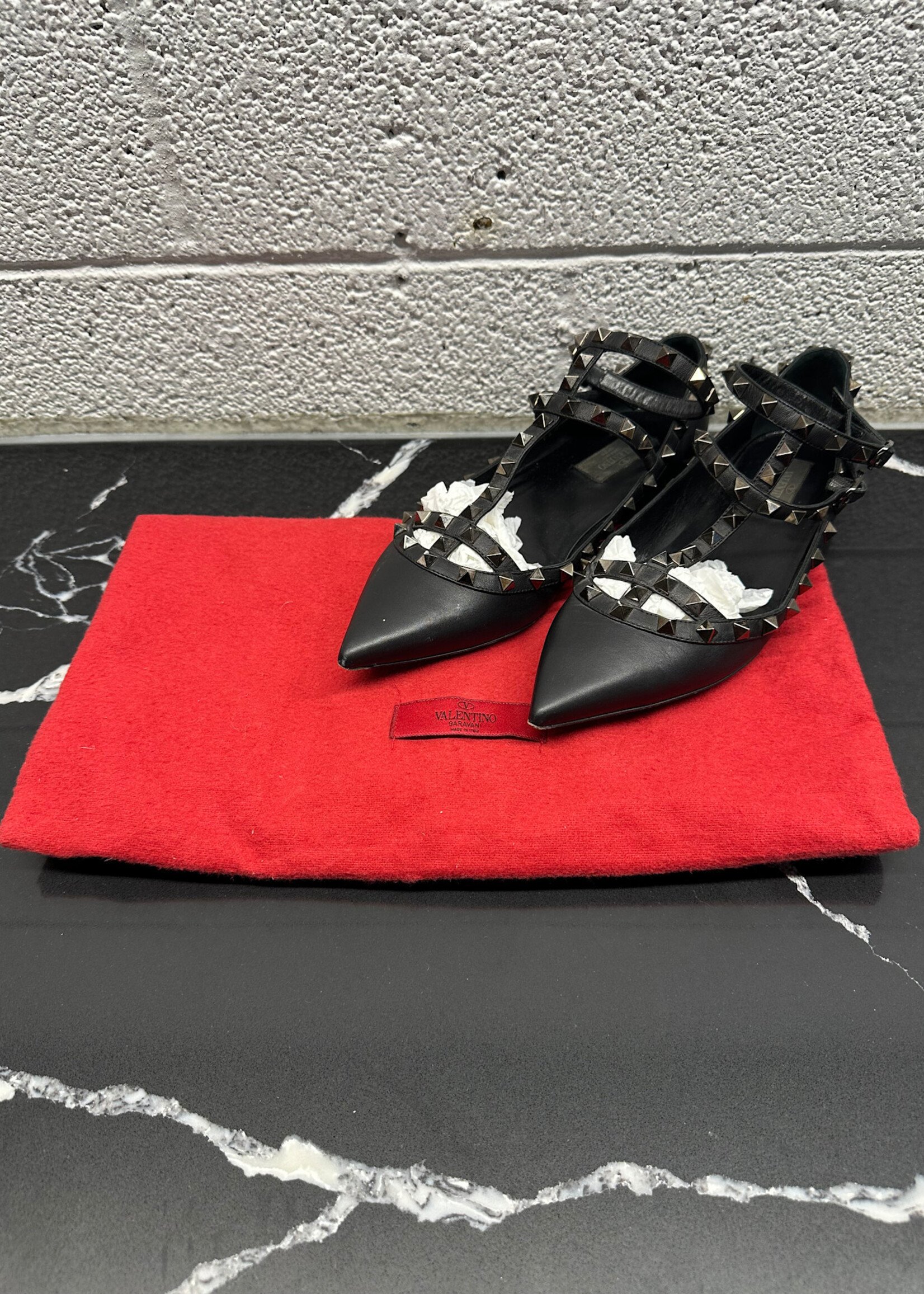 Valentino Black Studded Balerina Shoes 8.5 As Is