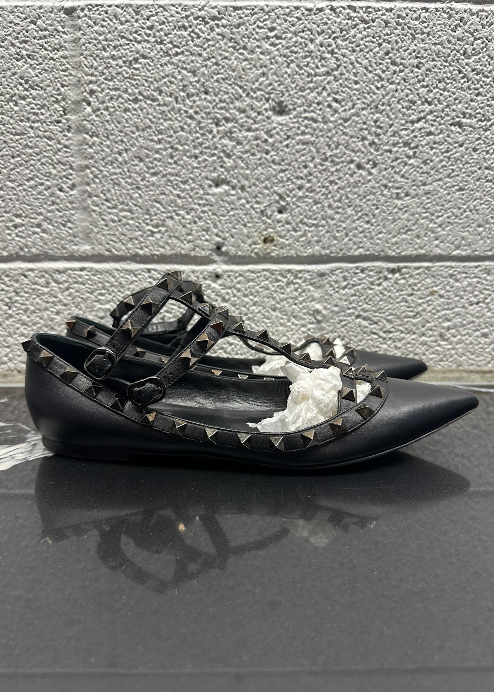 Valentino Black Studded Balerina Shoes 8.5 As Is