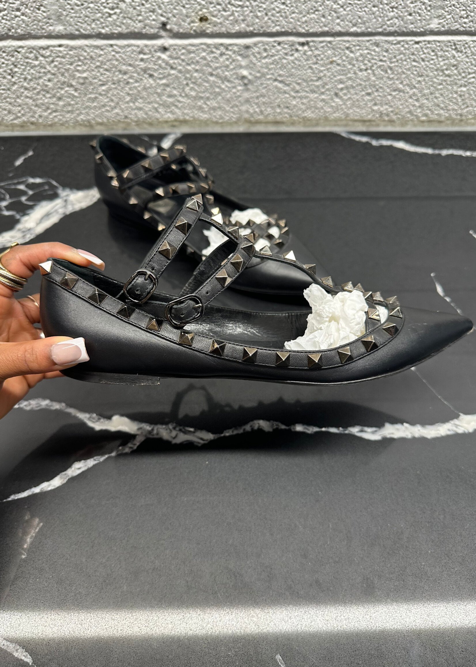 Valentino Black Studded Balerina Shoes 8.5 As Is