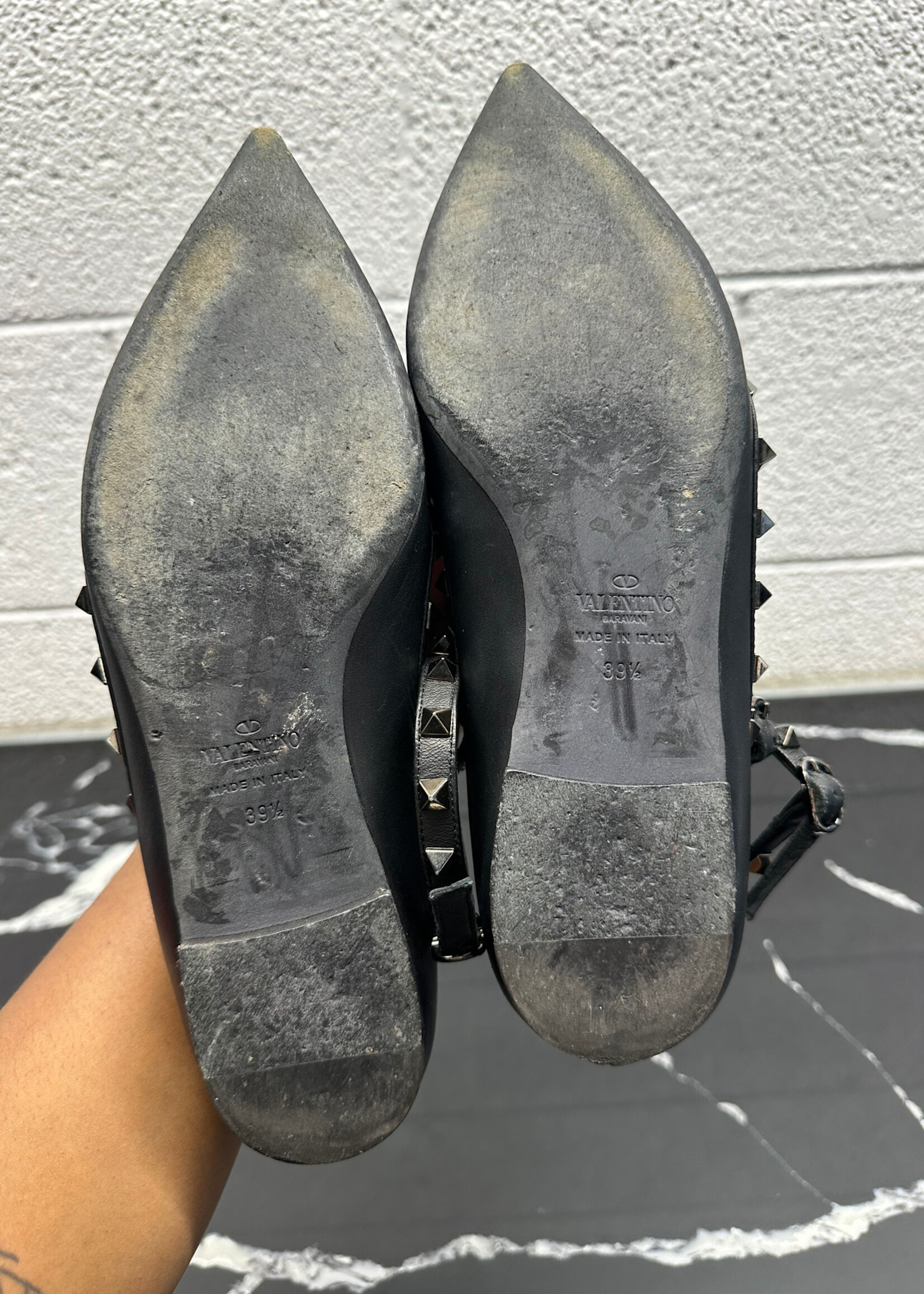 Valentino Black Studded Balerina Shoes 8.5 As Is