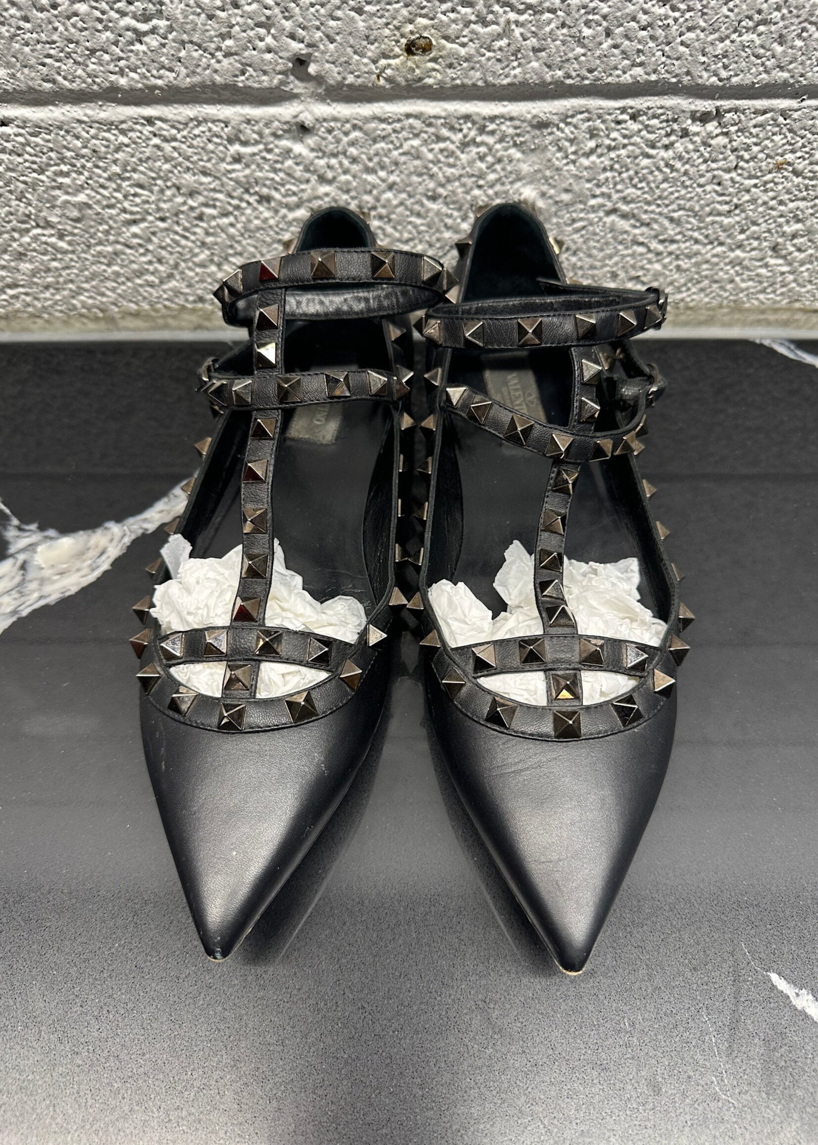Valentino Black Studded Balerina Shoes 8.5 As Is