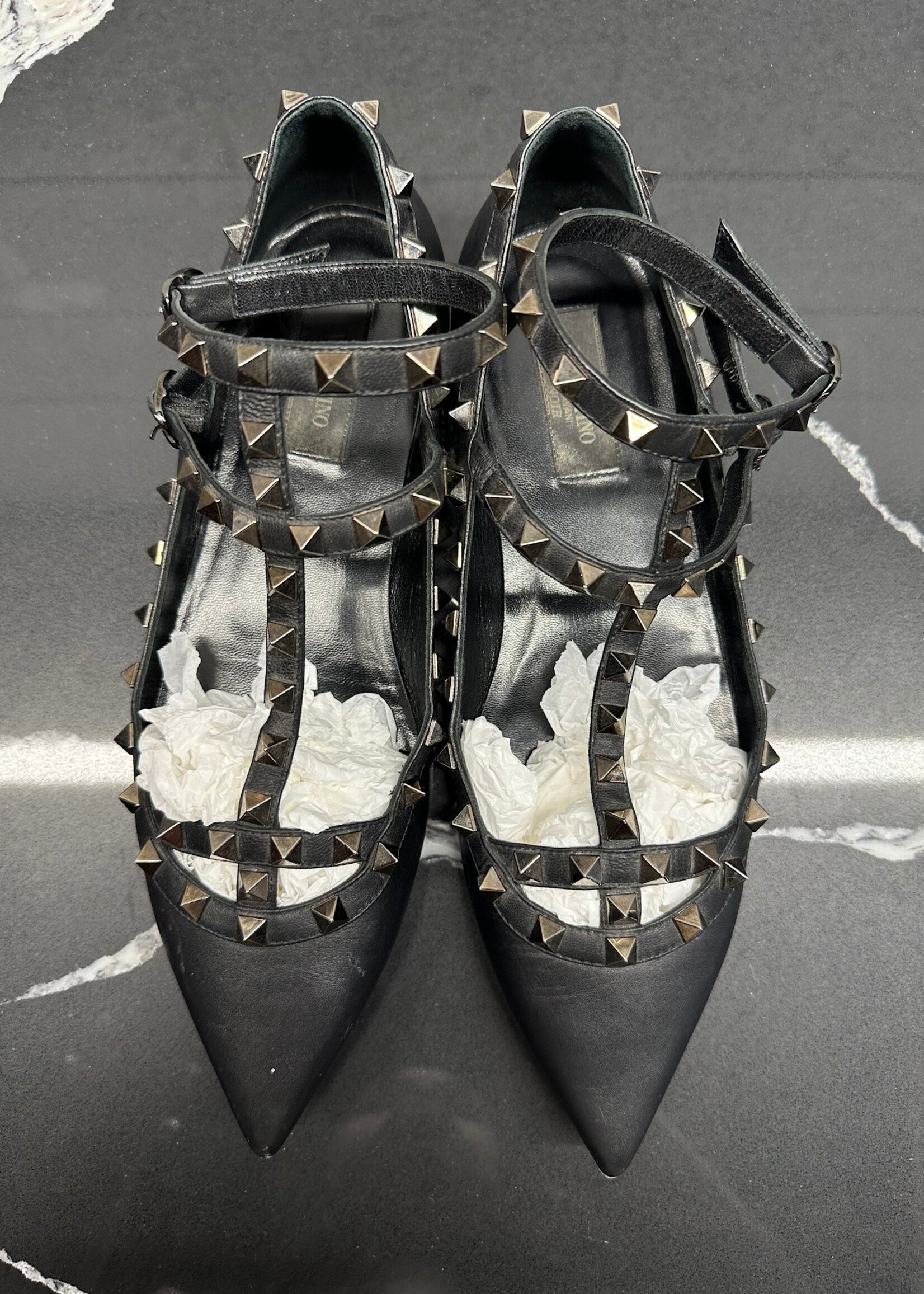 Valentino Black Studded Balerina Shoes 8.5 As Is