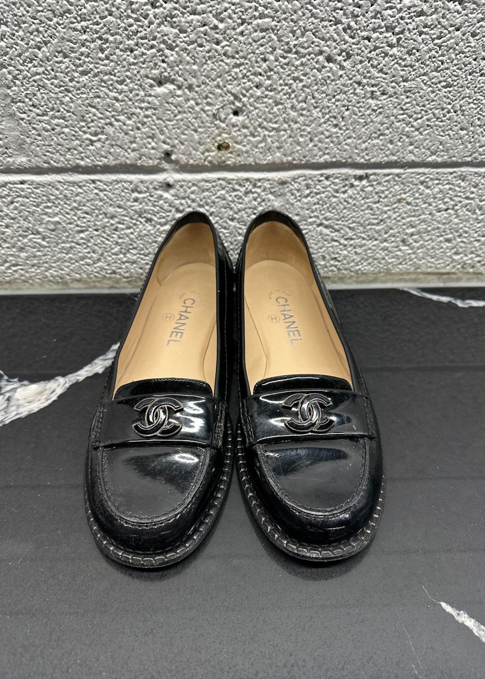 Chanel Black Patent CC Loafer 39/8.5