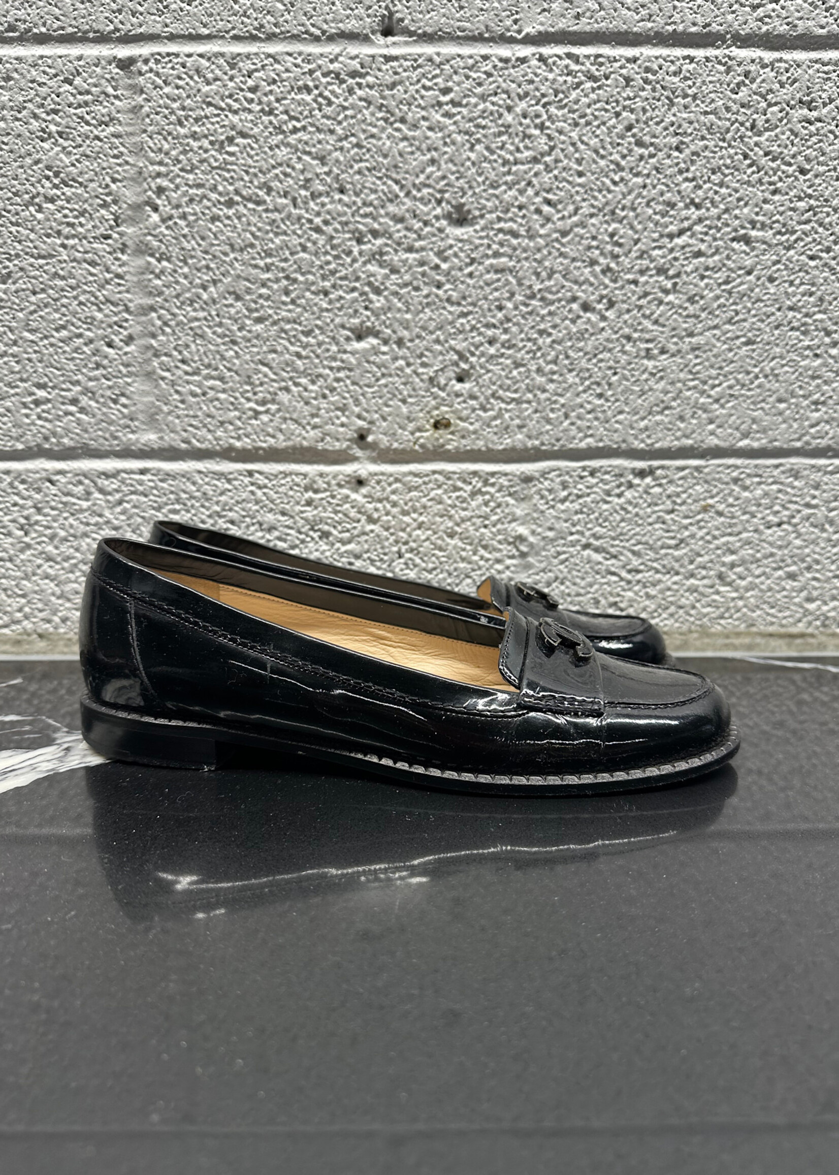Chanel Black Patent CC Loafer 39/8.5