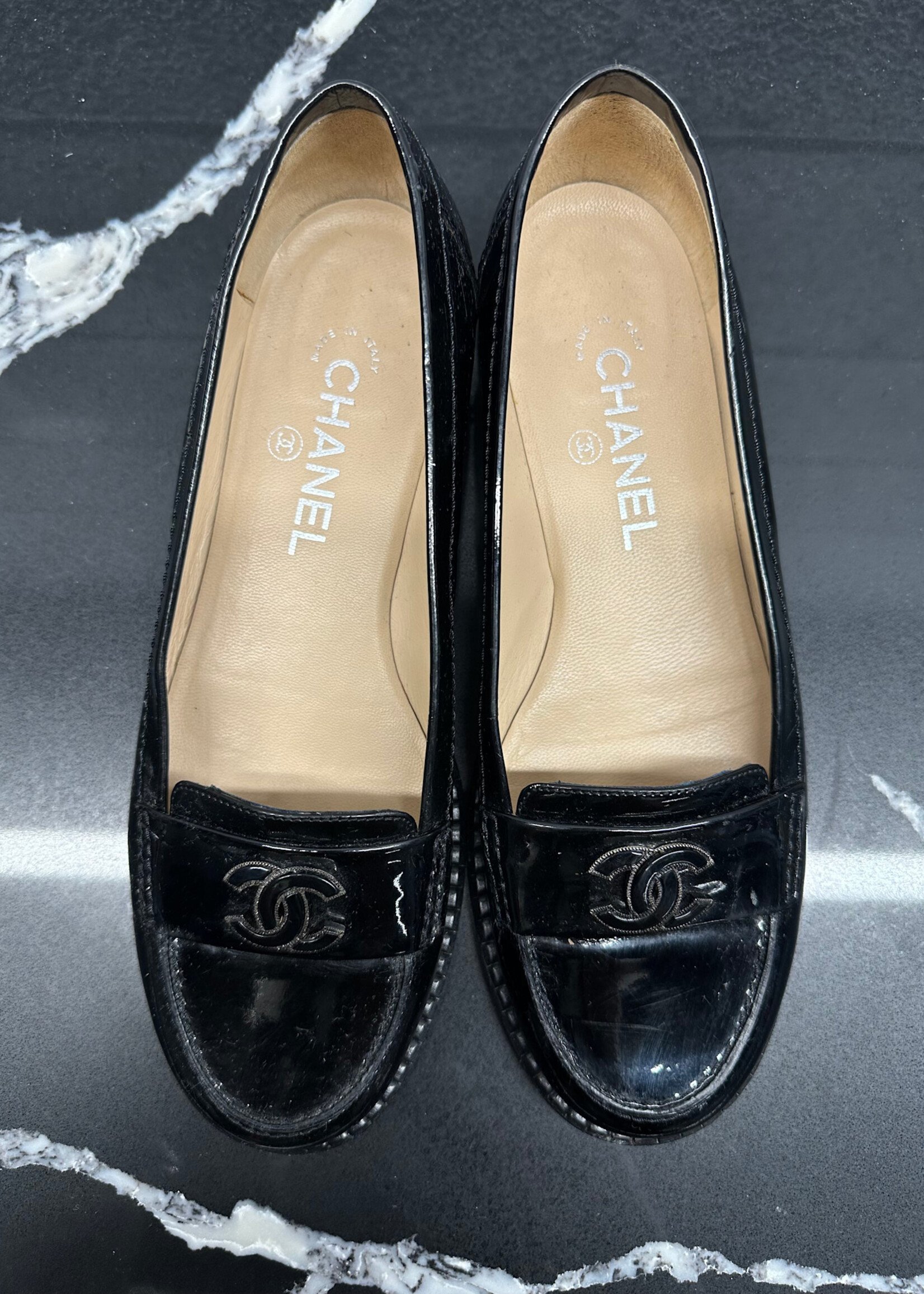 Chanel Black Patent CC Loafer 39/8.5