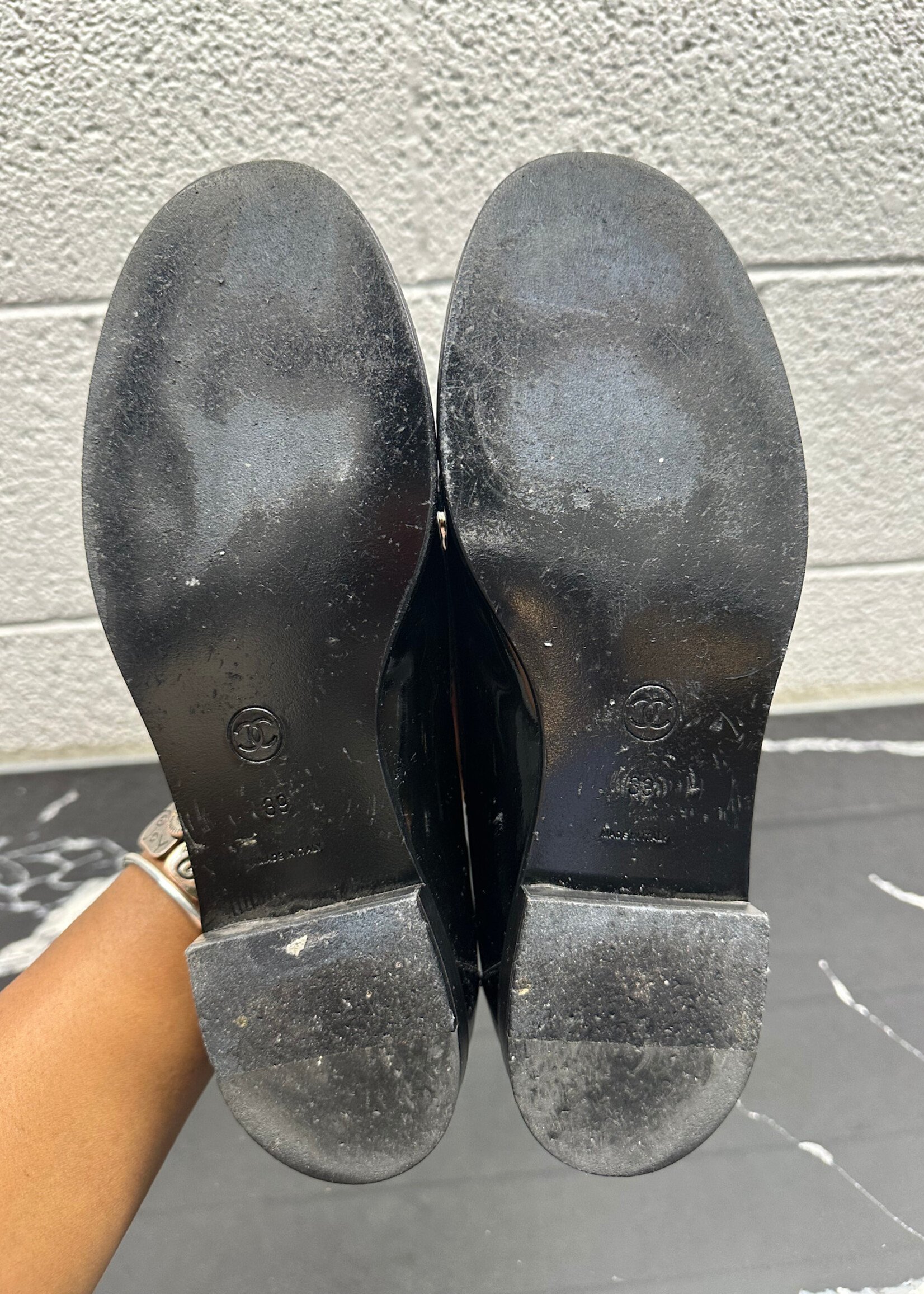 Chanel Black Patent CC Loafer 39/8.5