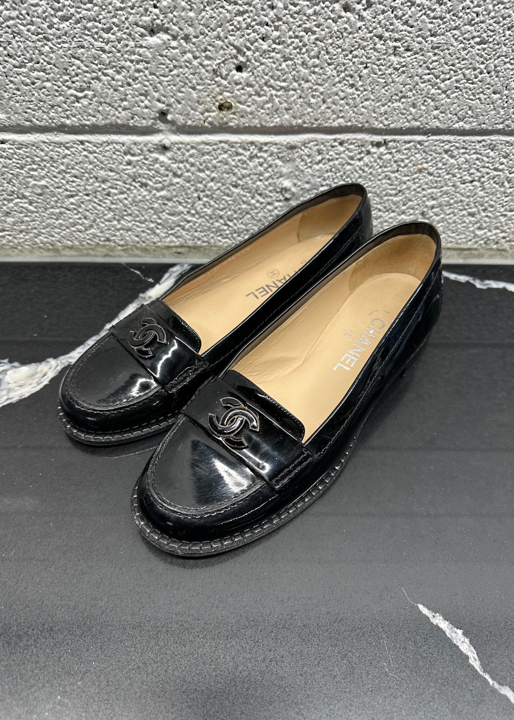 Chanel Black Patent CC Loafer 39/8.5