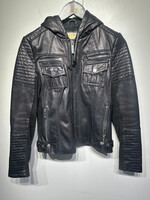 Michael Kors Hooded Café Racer Leather Jacket S
