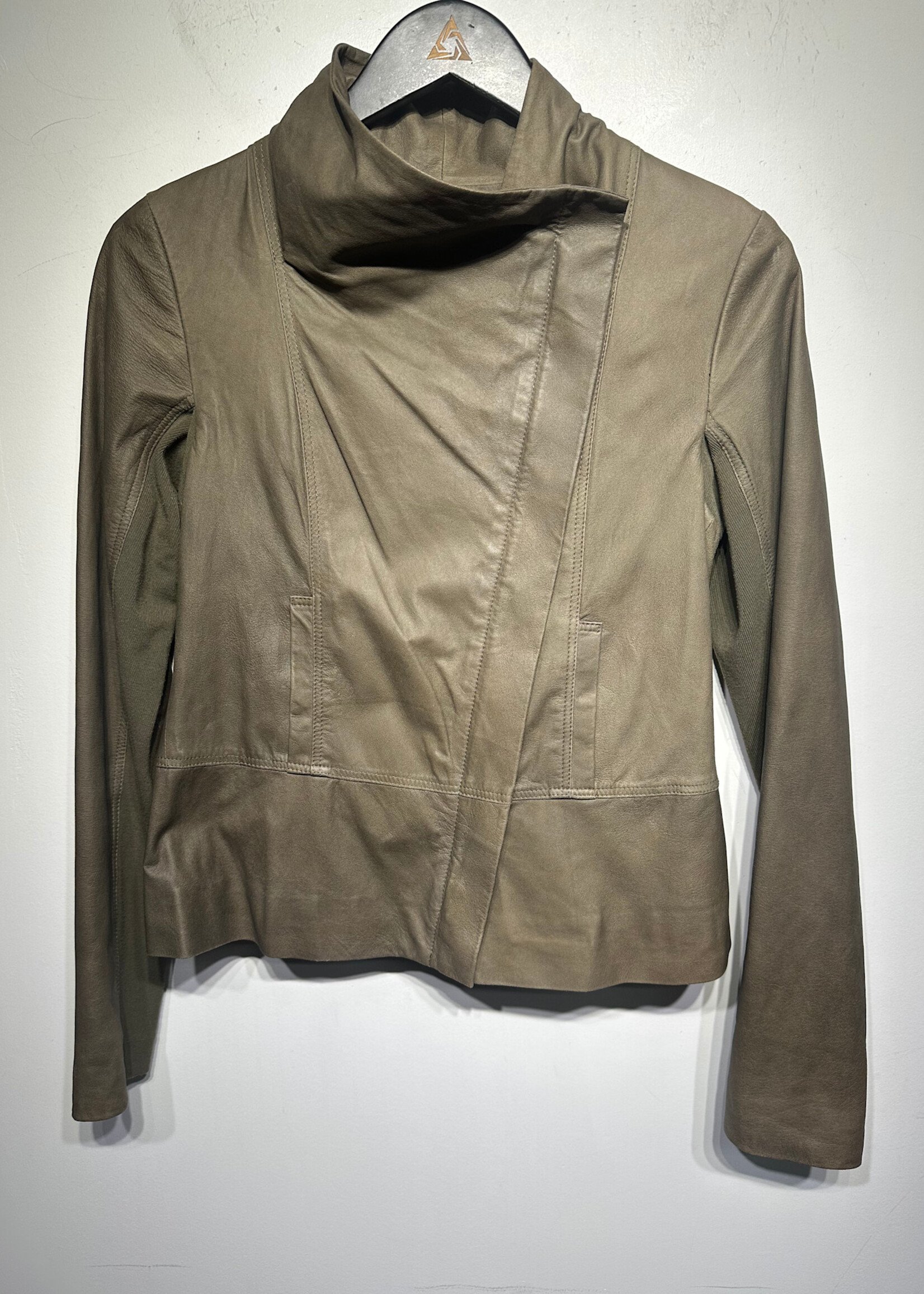 Vince Greenish Brown Asymmetrical Leather Jacket S