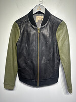 Chasor Green Black Leather Bomber Jacket XS