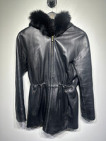 Ellen Tracy Black Fur Collar Leather Jacket XS AS IS