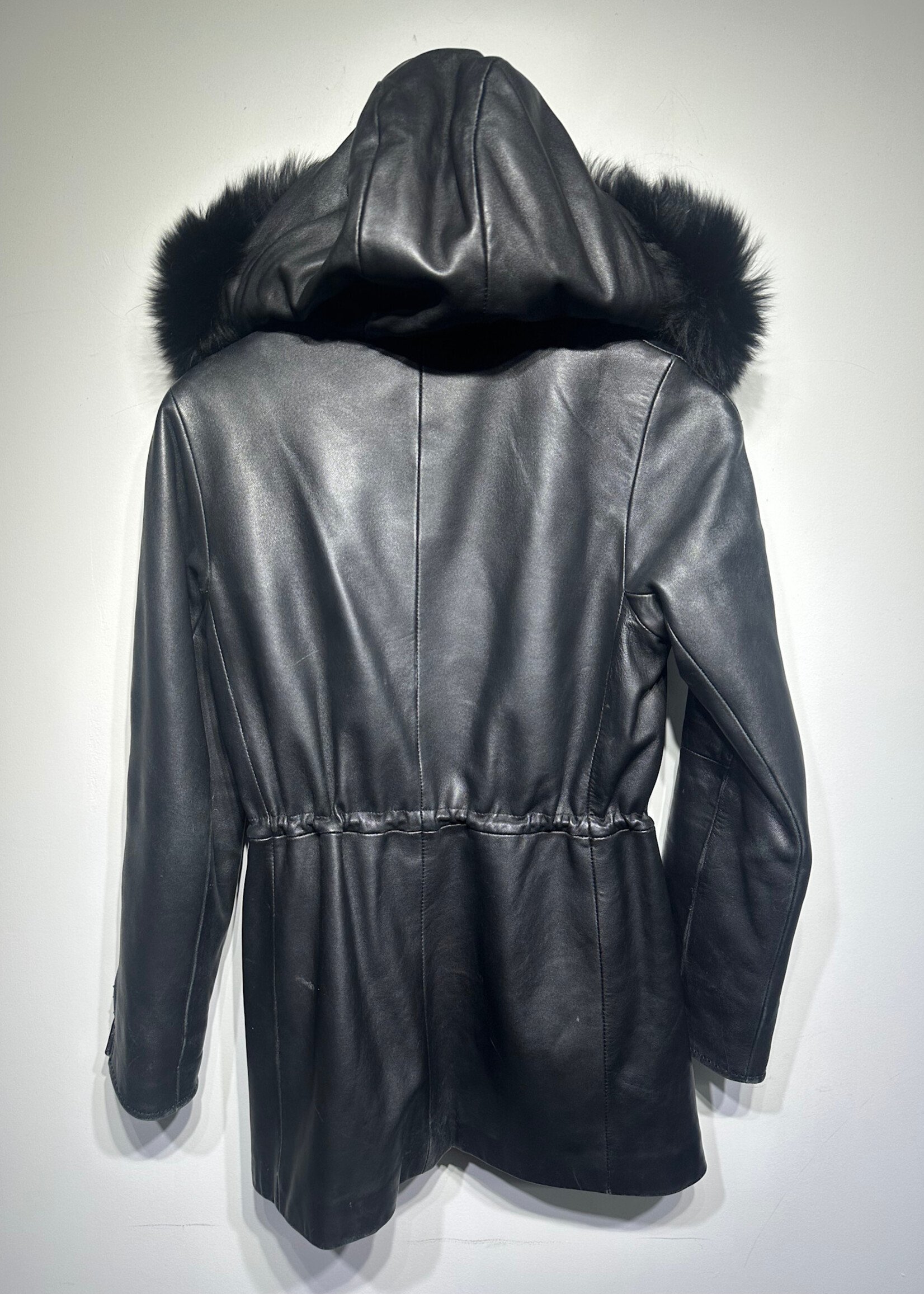 Ellen Tracy Black Fur Collar Leather Jacket XS AS IS