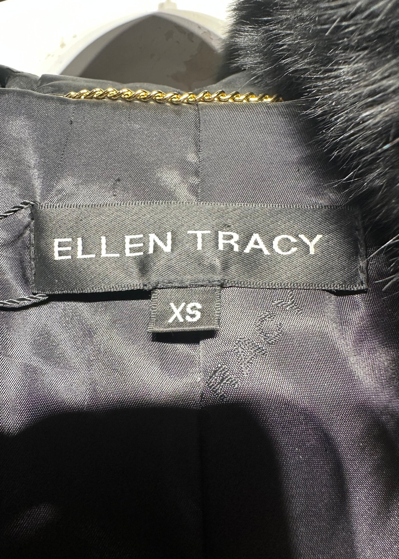 Ellen Tracy Black Fur Collar Leather Jacket XS AS IS