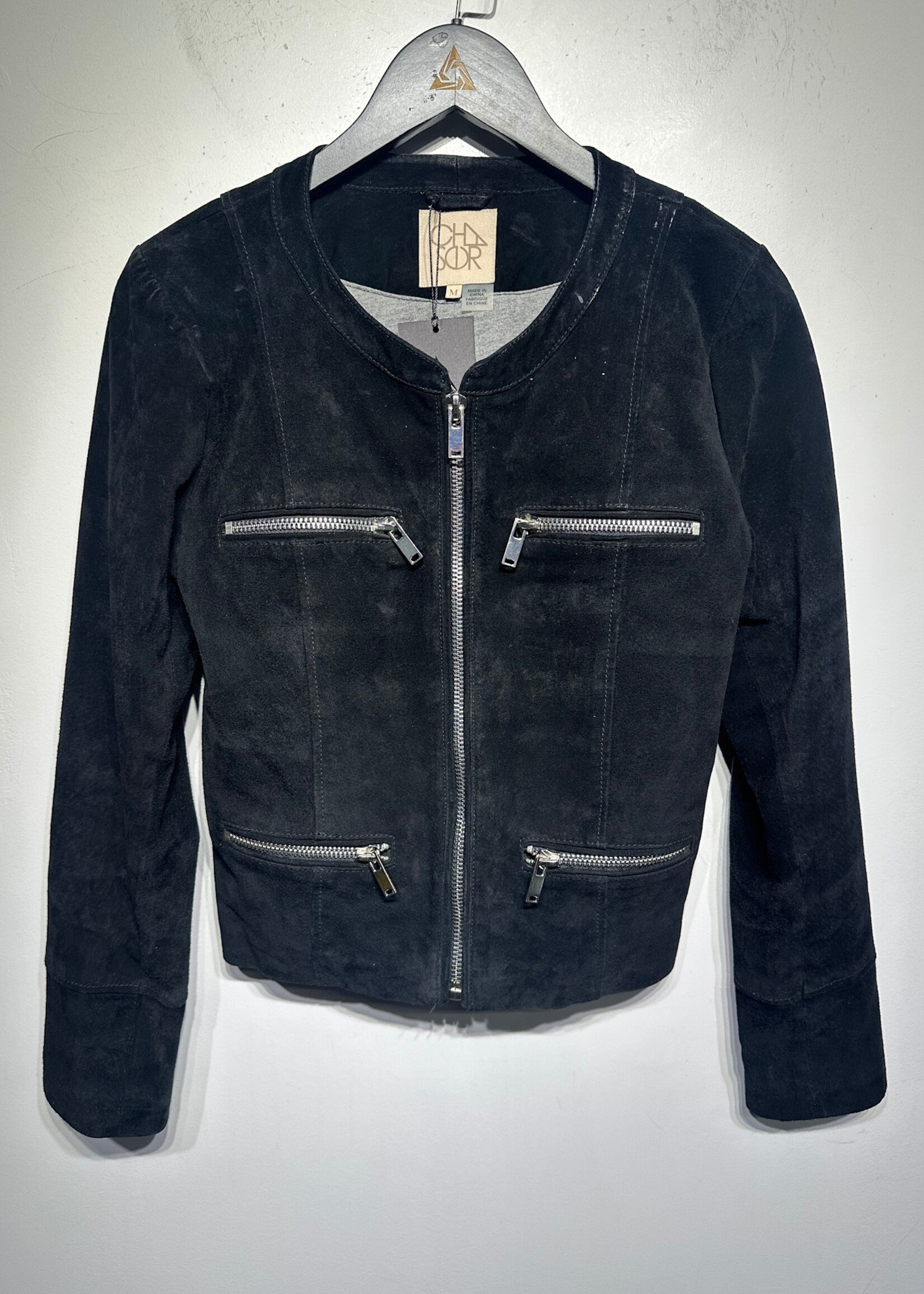 Chasor Black Suede Café Racer Jacket Fem M