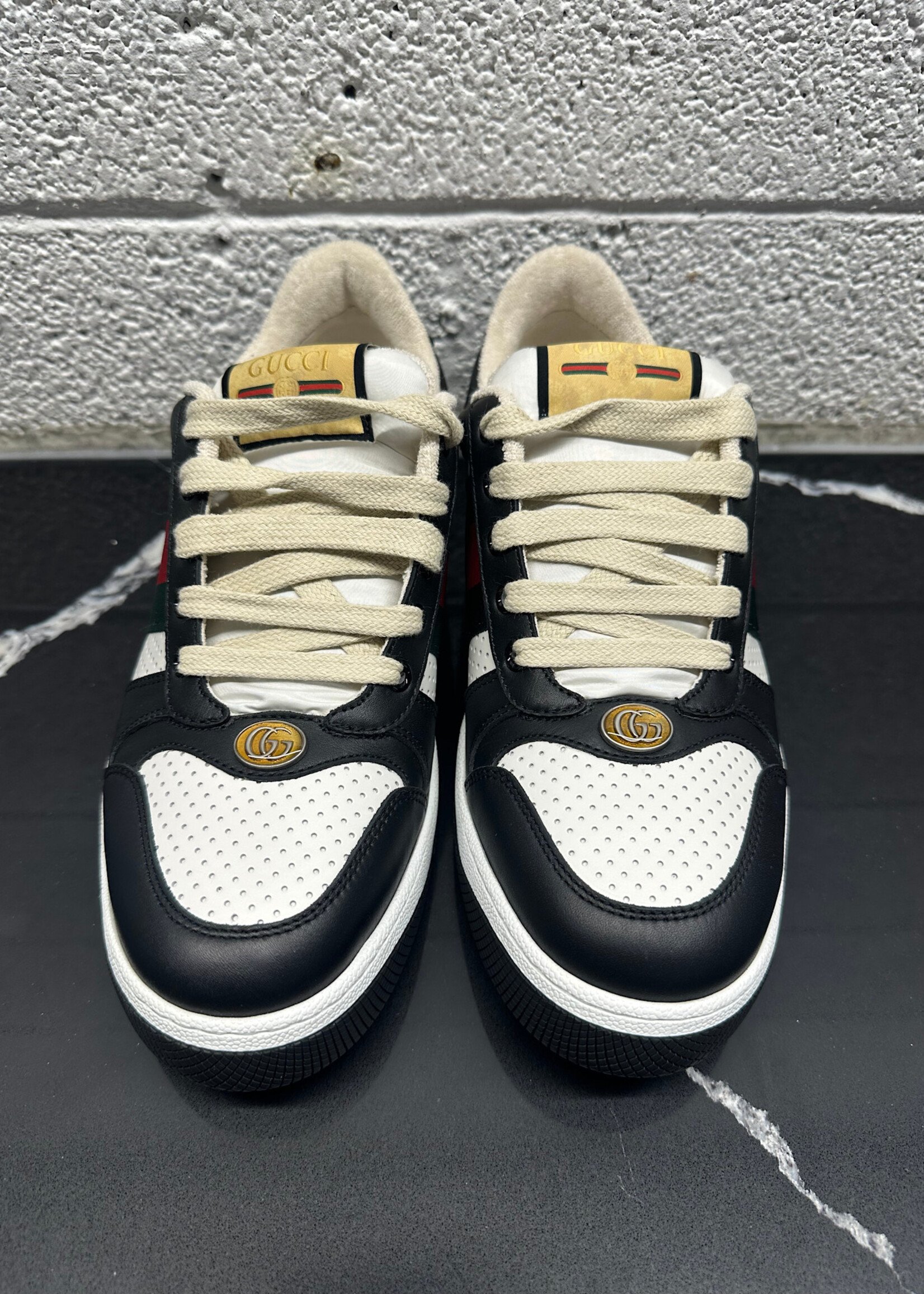 Gucci Black White Screener Sneaker Fits Masc 8.5