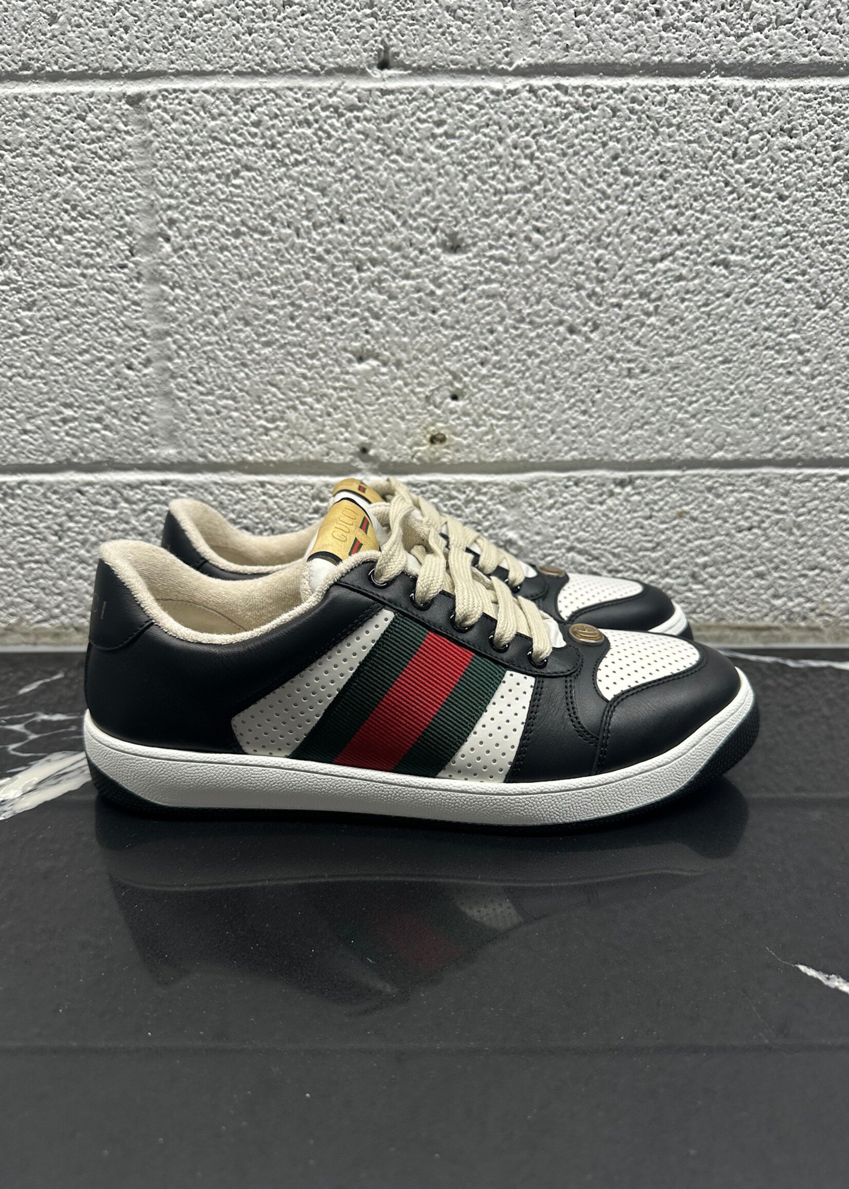 Gucci Black White Screener Sneaker Fits Masc 8.5