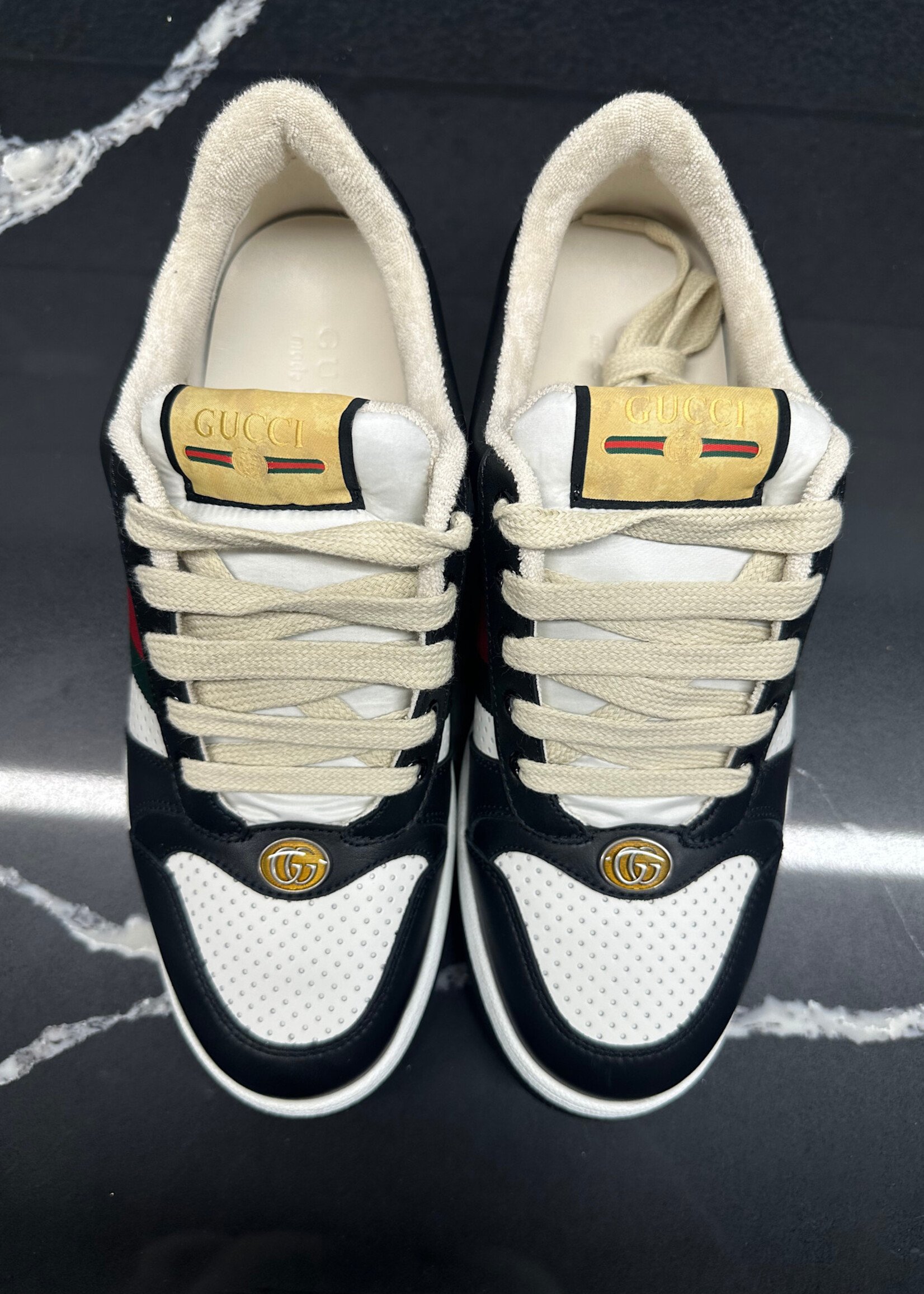 Gucci Black White Screener Sneaker Fits Masc 8.5