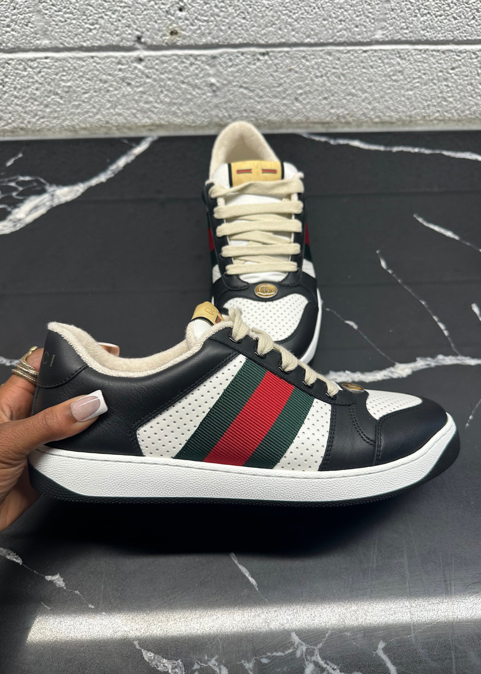 Gucci Black White Screener Sneaker Fits Masc 8.5