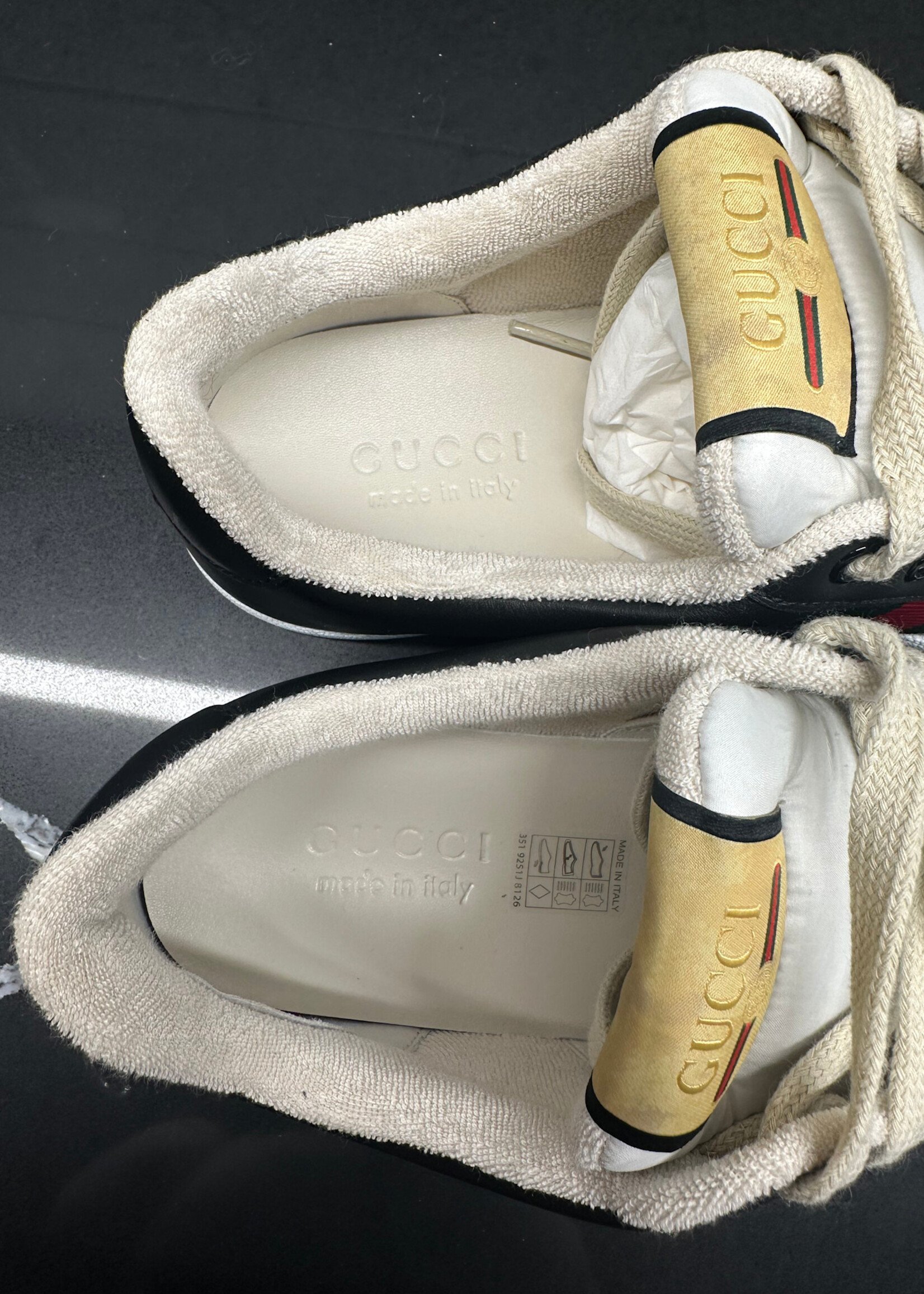 Gucci Black White Screener Sneaker Fits Masc 8.5